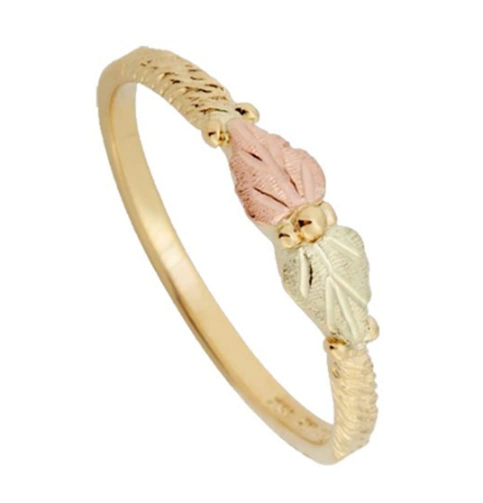 10K Yellow Gold Petite Floral Engagement Ring with 12K Green & Rose Gold Black Hills Gold Motif - Perfect for Weddings, Anniversaries & Romantic Gifts