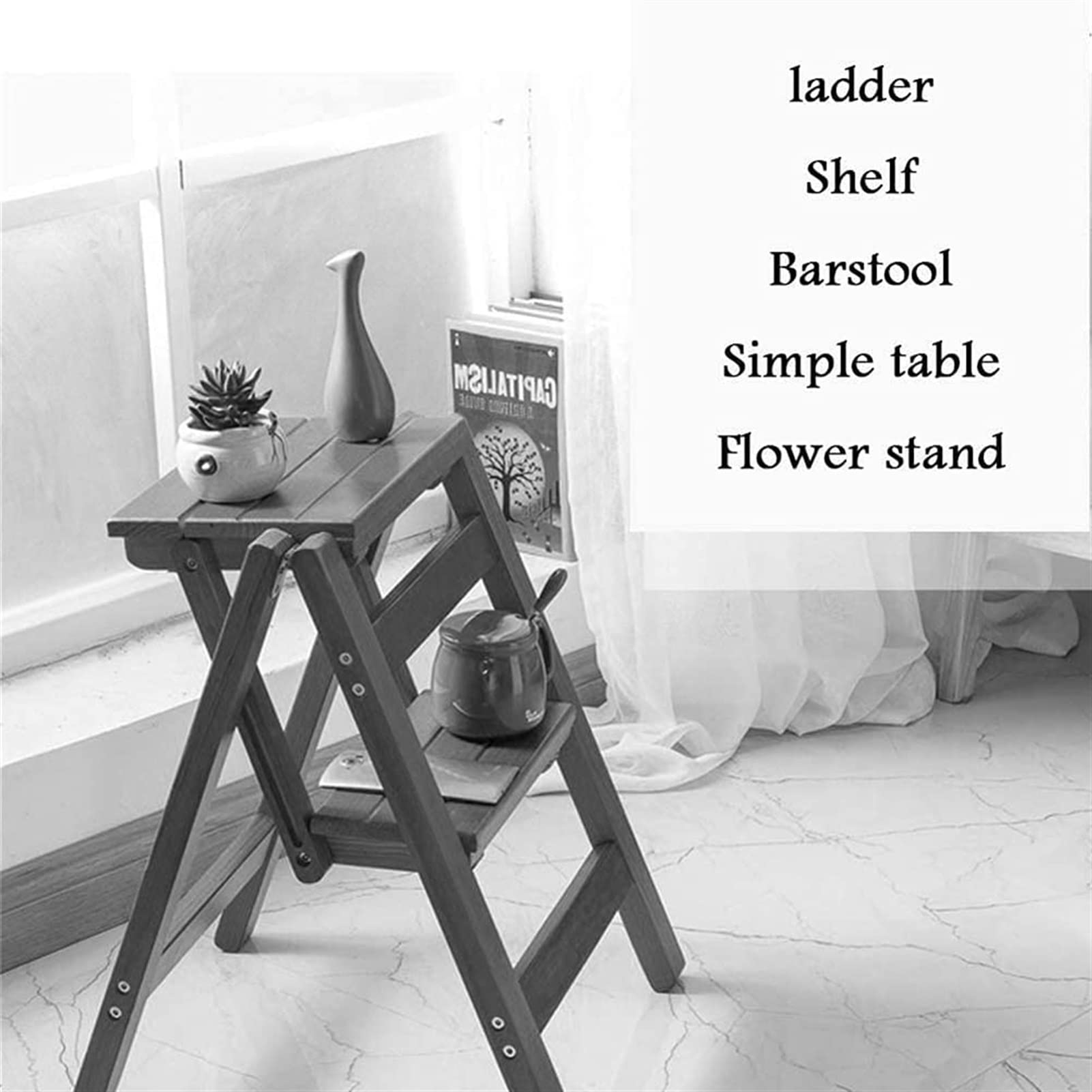 3-Step Wooden Folding Step Stool for Indoor Use - Multifunctional Ladder Stool with Non-Slip Feet - Perfect for Kitchen, Bathroom, and Home Organization