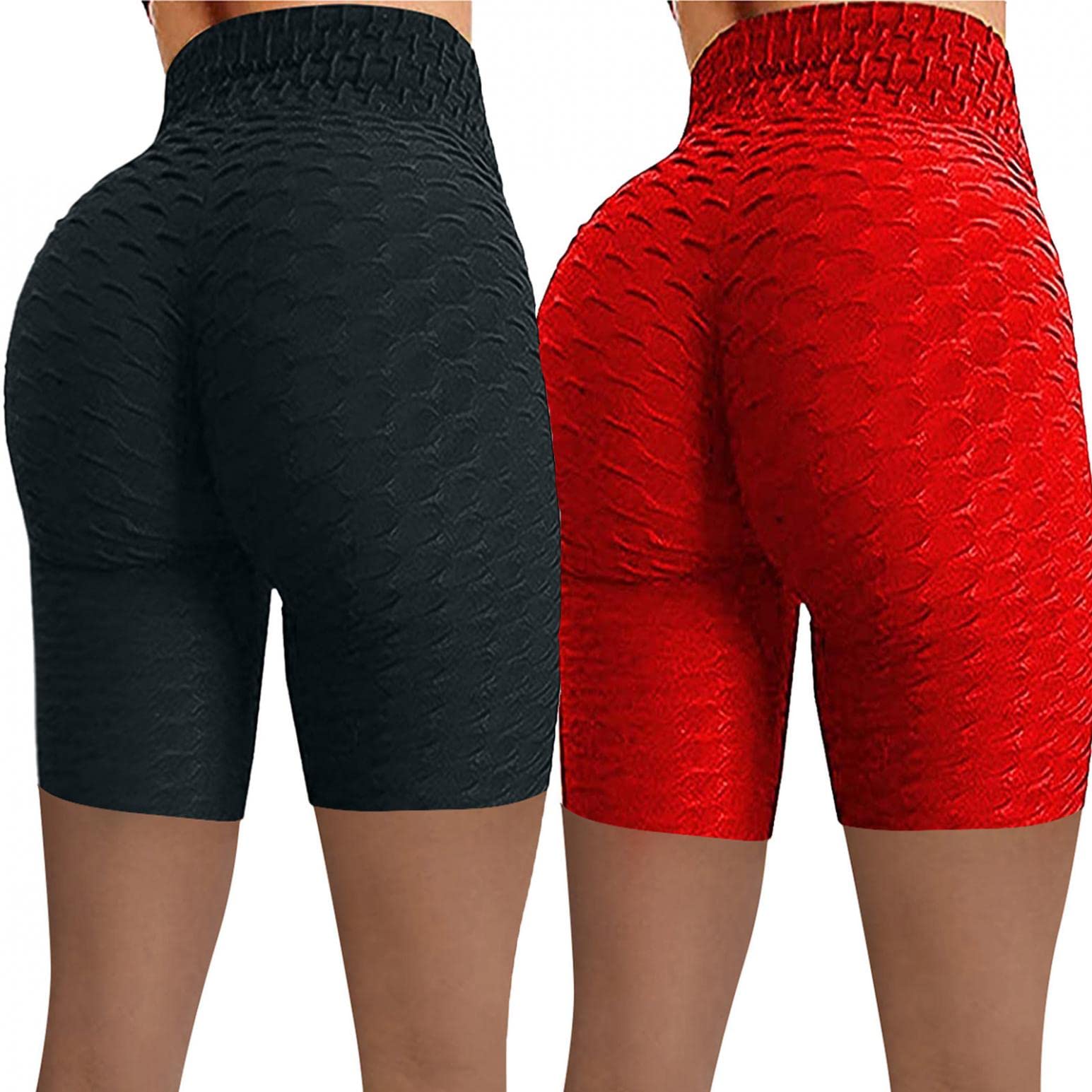2Pcs Women's High Waist Wrinkle-Textured Stretchy Yoga Shorts - Workout Running Fitness Biker Shorts for Women | Gym, Yoga, Cycling & Lounge Wear