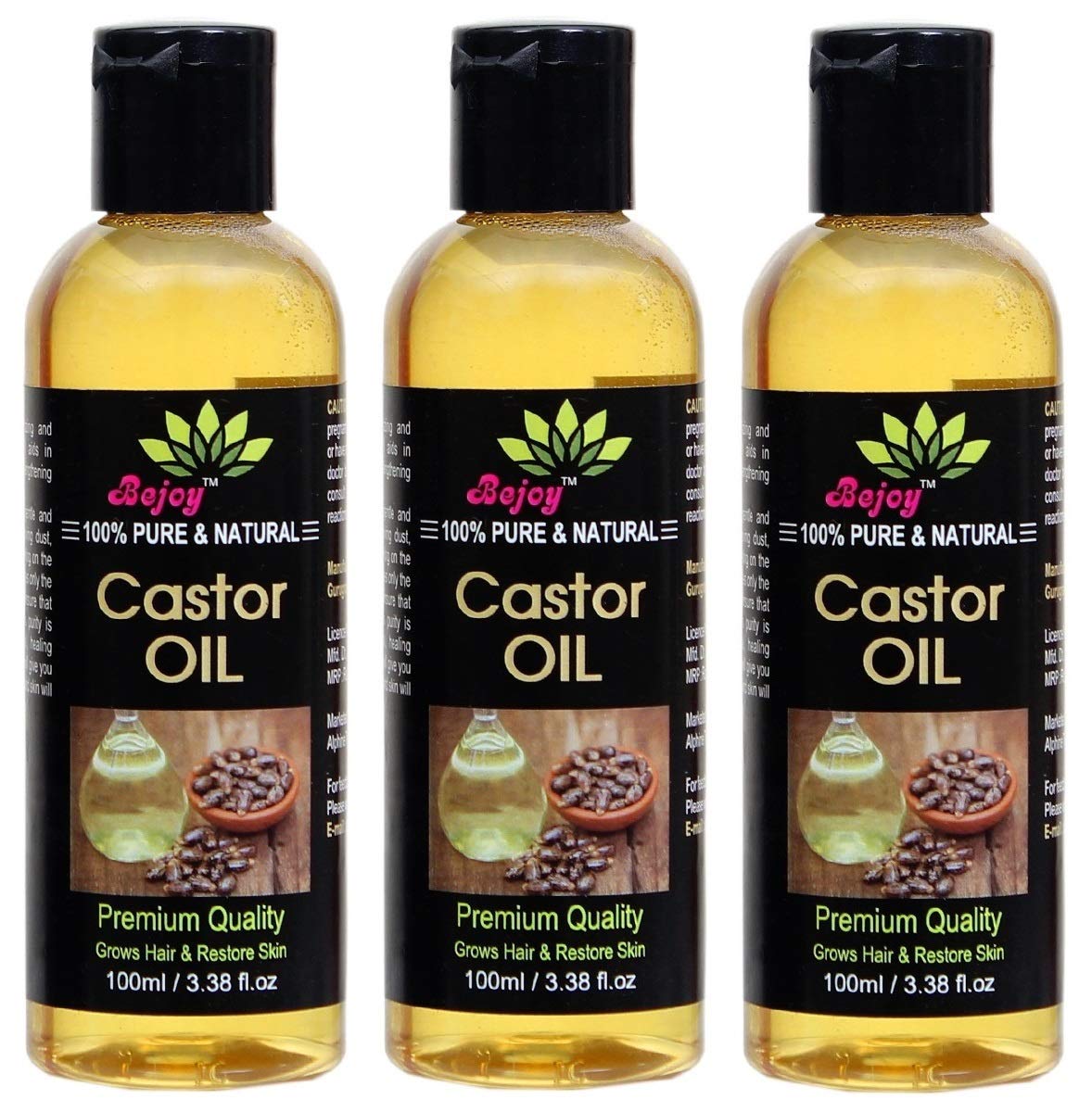 Bejoy 100% Pure Natural Castor Oil for Hair Growth - 300ml Cold Pressed Hair Treatment - Promotes Thicker, Longer Eyelashes & Eyebrows - Perfect for Daily Hair Care & Styling