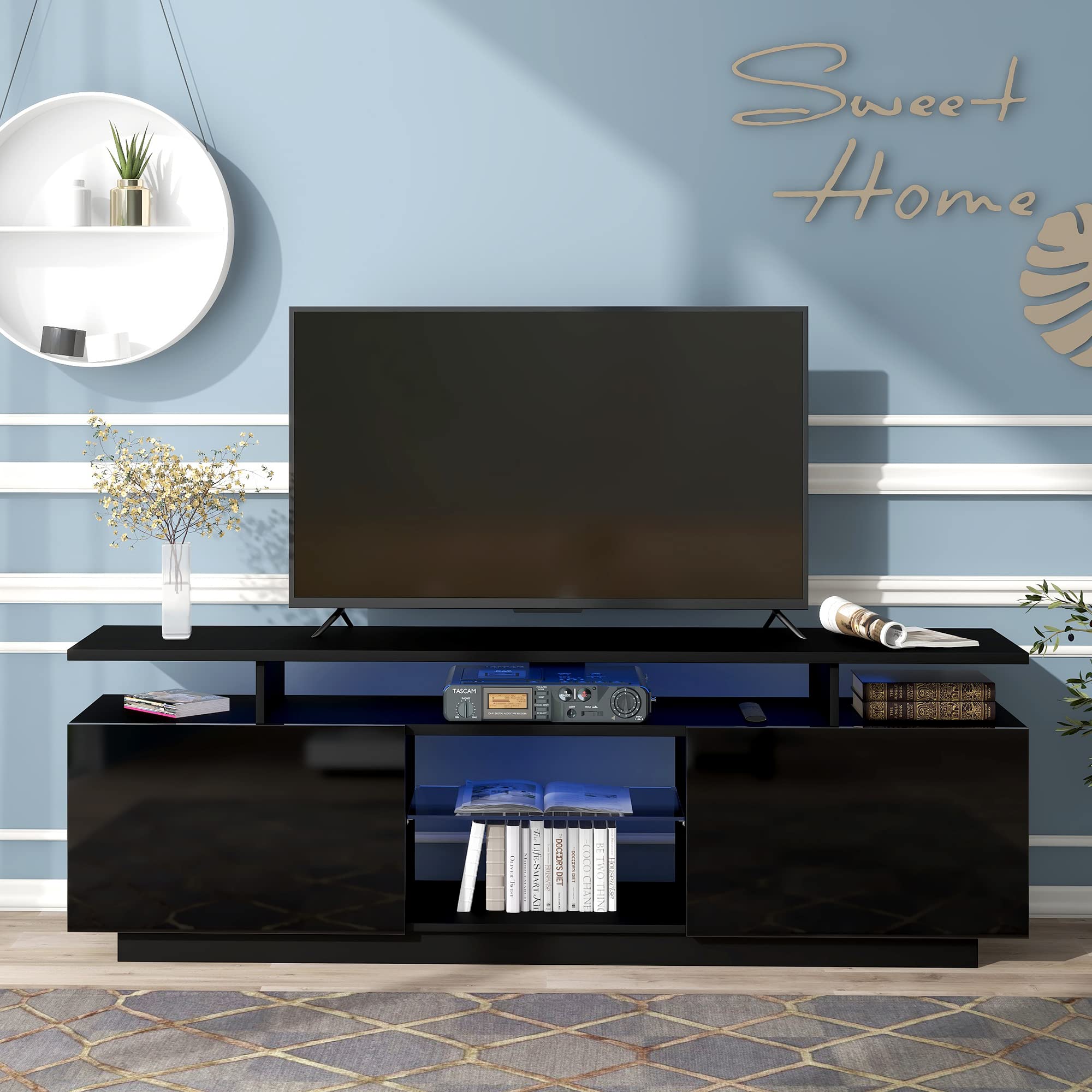 Modern TV Stand for 75 Inch TVs with 16-Color LED Lights - 62.9