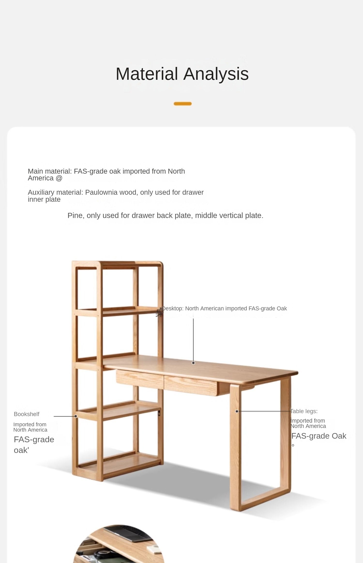 Solid Oak Wood Office Desk with Single Leg & Built-in Bookshelf - Modern Home Office Furniture for Work and Study
