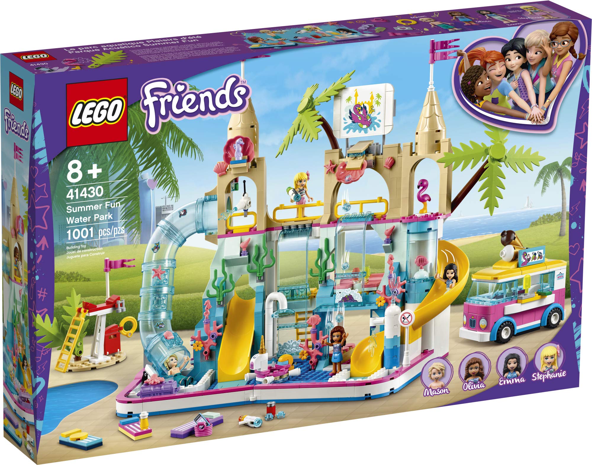 LEGO Friends Summer Fun Water Park 41430 Building Set with 4 Mini-Doll Figures (Stephanie, Emma, Olivia & Mason) - 1001 Pieces Creative Construction Toy for Kids | Perfect for Birthday Gifts, Pool Party Play & STEM Learning Activities
