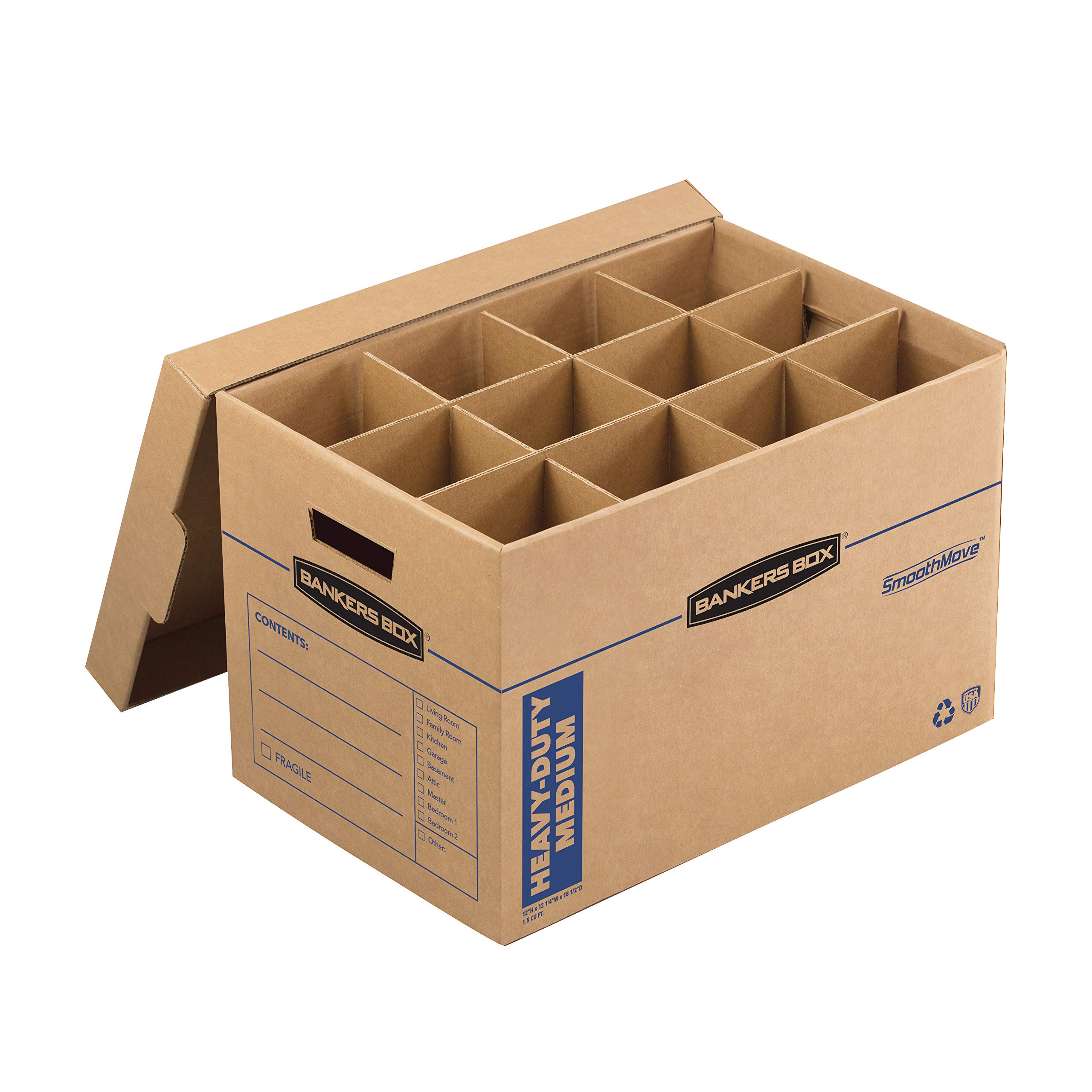 Heavy-Duty Bankers Box SmoothMove Kitchen Moving Box with Dish & Glass Dividers & Cushion Foam - 12x12.25x18.5 Inches Kraft Pack (7710302) - Perfect for Moving, Storage & Dishware Protection
