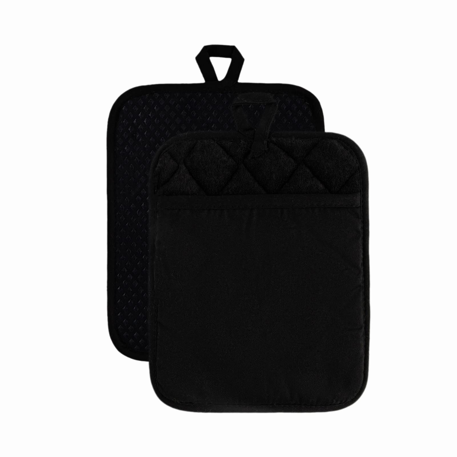 Heat Resistant Silicone Pot Holder Set - 2 Piece Non-Slip Oven Mitts with Pocket (7