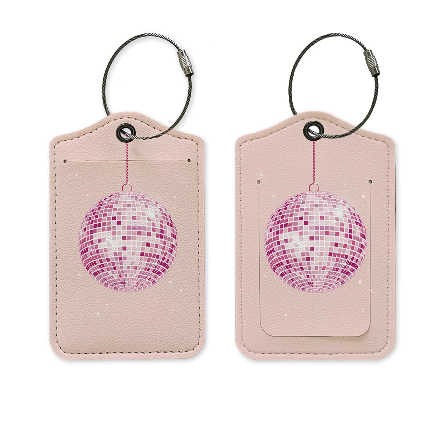 Stylish Pink Preppy Luggage Tag - Disco Ball Design PU Leather Name Identifier for Suitcases | Perfect for Women & Teen Girls Travel Accessories | Great for Privacy Protection on Vacation, Business Trips & College Dorms