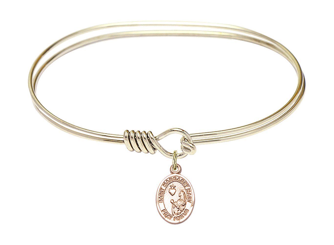 Diamond Jewelry NY Sterling Silver Eye Hook Bangle Bracelet with St. Margaret Mary Alacoque Charm - Elegant Religious Jewelry for Women, Perfect for Church, Weddings & Special Occasions