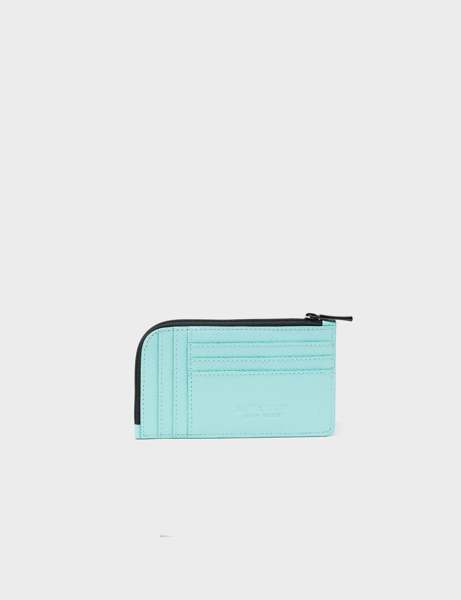 Fausto Acuatic Blue Leather Zip Around Cardholder with All Over Eyes Embroidery - Slim RFID Blocking Wallet for Men & Women - Perfect for Travel, Business & Everyday Use
