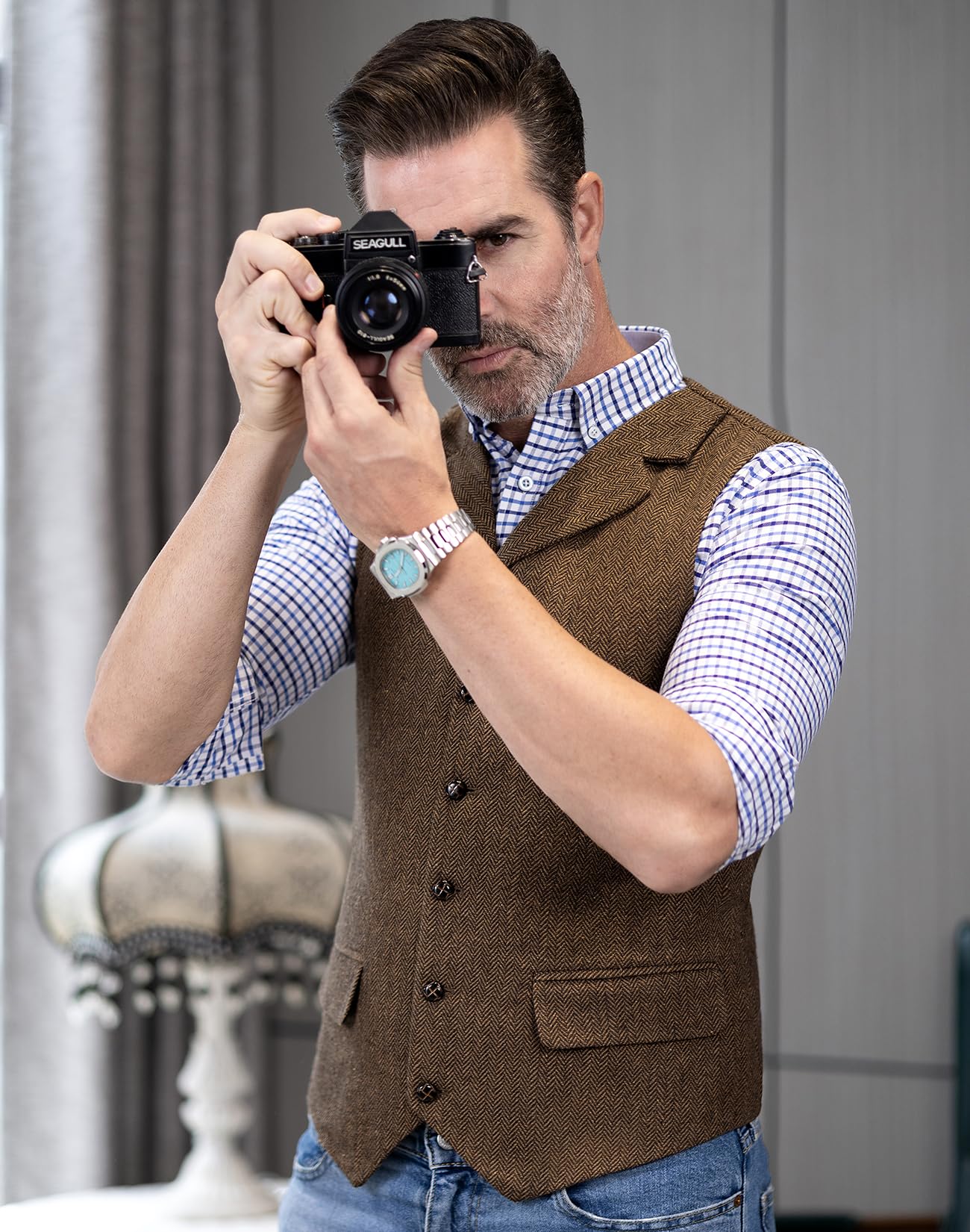 Men's Herringbone Tweed Suit Vest | Casual Wool Blend Waistcoat | Western Classic Mens Vest | Perfect for Weddings, Office & Formal Events