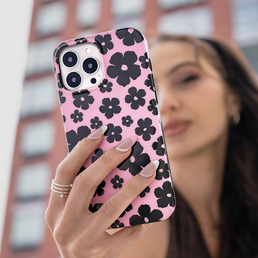 Pink Le Fleur iPhone Case - Cute Floral Design Protective Cover for iPhone 13/14/15 - Perfect for Everyday Use, Travel & Gifting