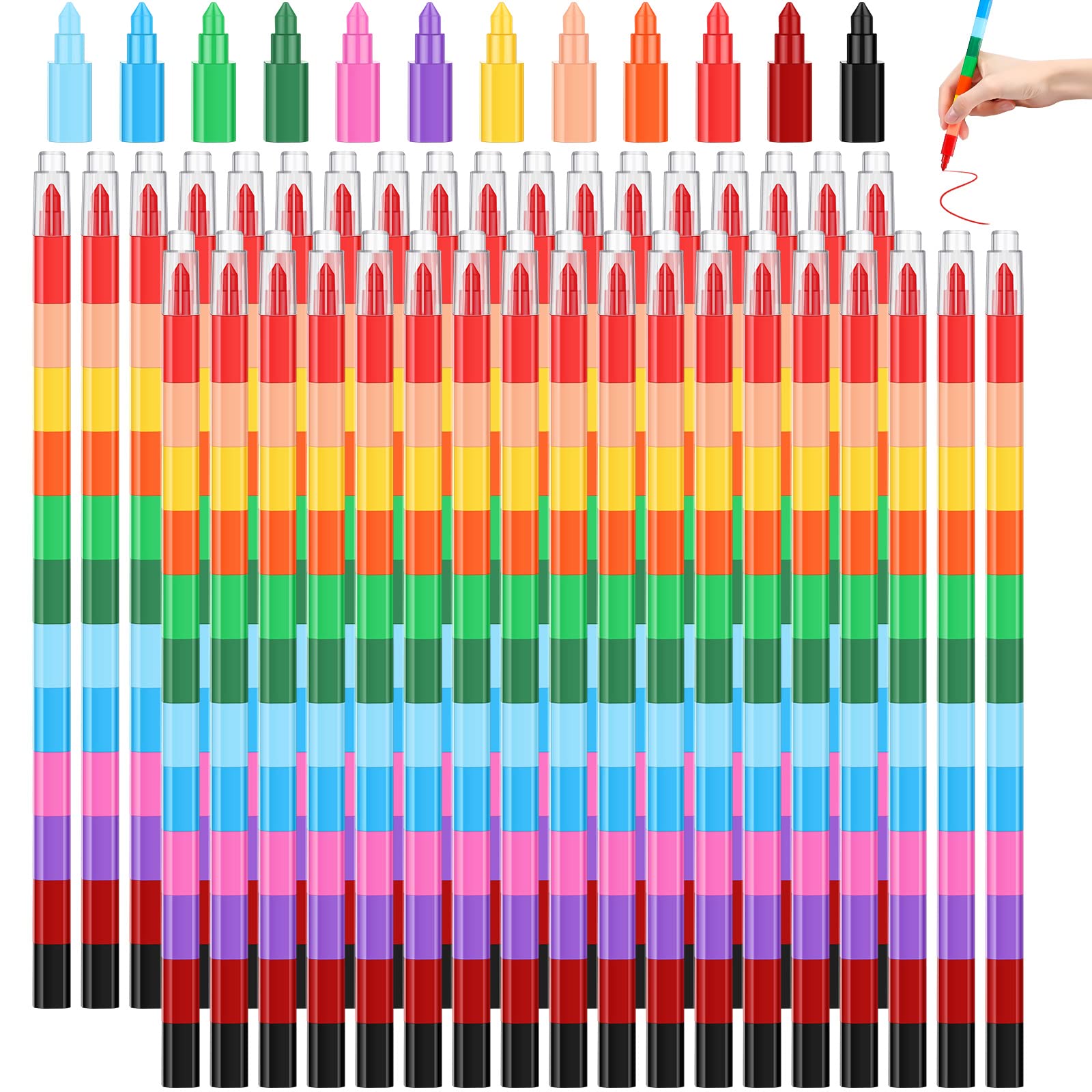 36-Piece Stackable Rainbow Crayons Set - 12 Vibrant Colors DIY Art Supplies for Kids | Buildable Stacking Crayons for Creative Play, Classroom Activities & Party Favors | Perfect for School, Office & Birthday Gifts