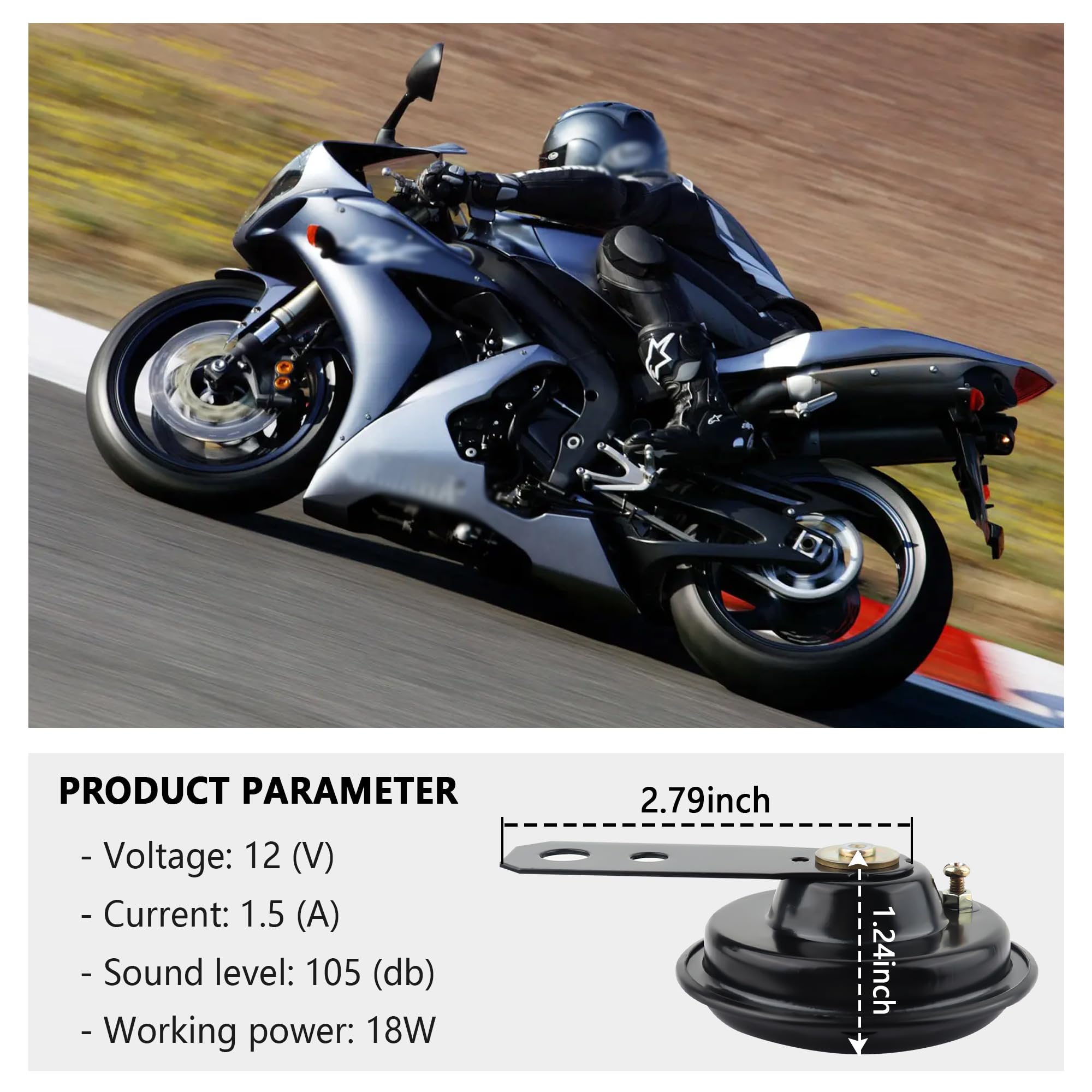 12V 105dB Super Loud Waterproof Motorcycle Air Horn - Universal Electric Warning Horn for Car, Bike, ATV, Truck & Scooter - Perfect for Safety Alerts in Heavy Traffic or Off-Road Adventures