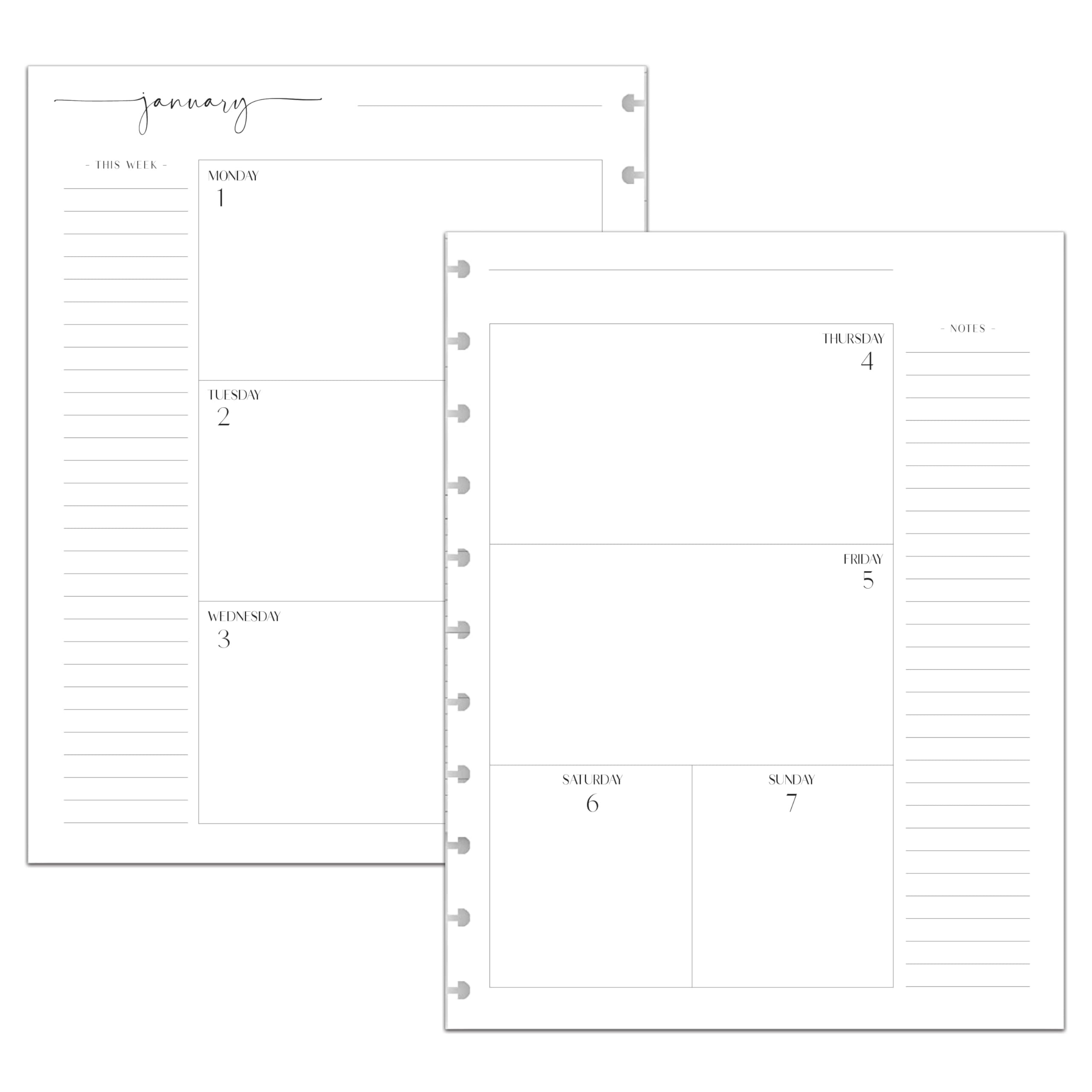 BetterNote 2025 Horizontal Calendar Refill for Disc Notebook - Compatible with Levenger Circa, Staples Arc Jr, TUL, Happy Planner, InkWell Press, MAMBI, NOTIQ (Modern 11-Disc, 8.5