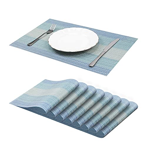 Non-Slip PVC Placemats Set of 8 - Washable, Heat Resistant Table Mats for Dining Room, Kitchen & Outdoor Use - Blue Home Decor