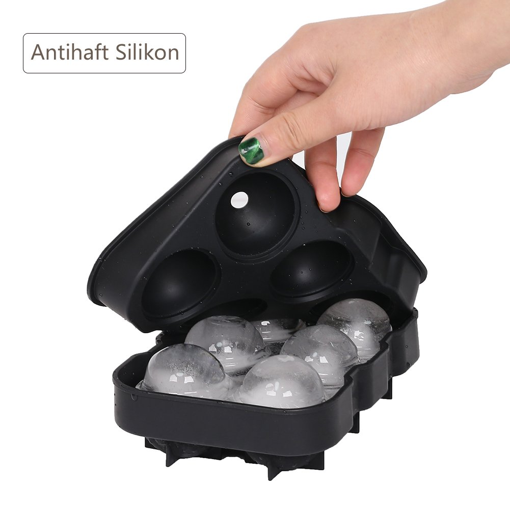 Ticent & Co Silicone Ice Cube Trays Set of 2 - Sphere Ice Ball Maker with Lid & Large Square Molds, BPA Free & Reusable for Cocktails, Whiskey, and Party Drinks