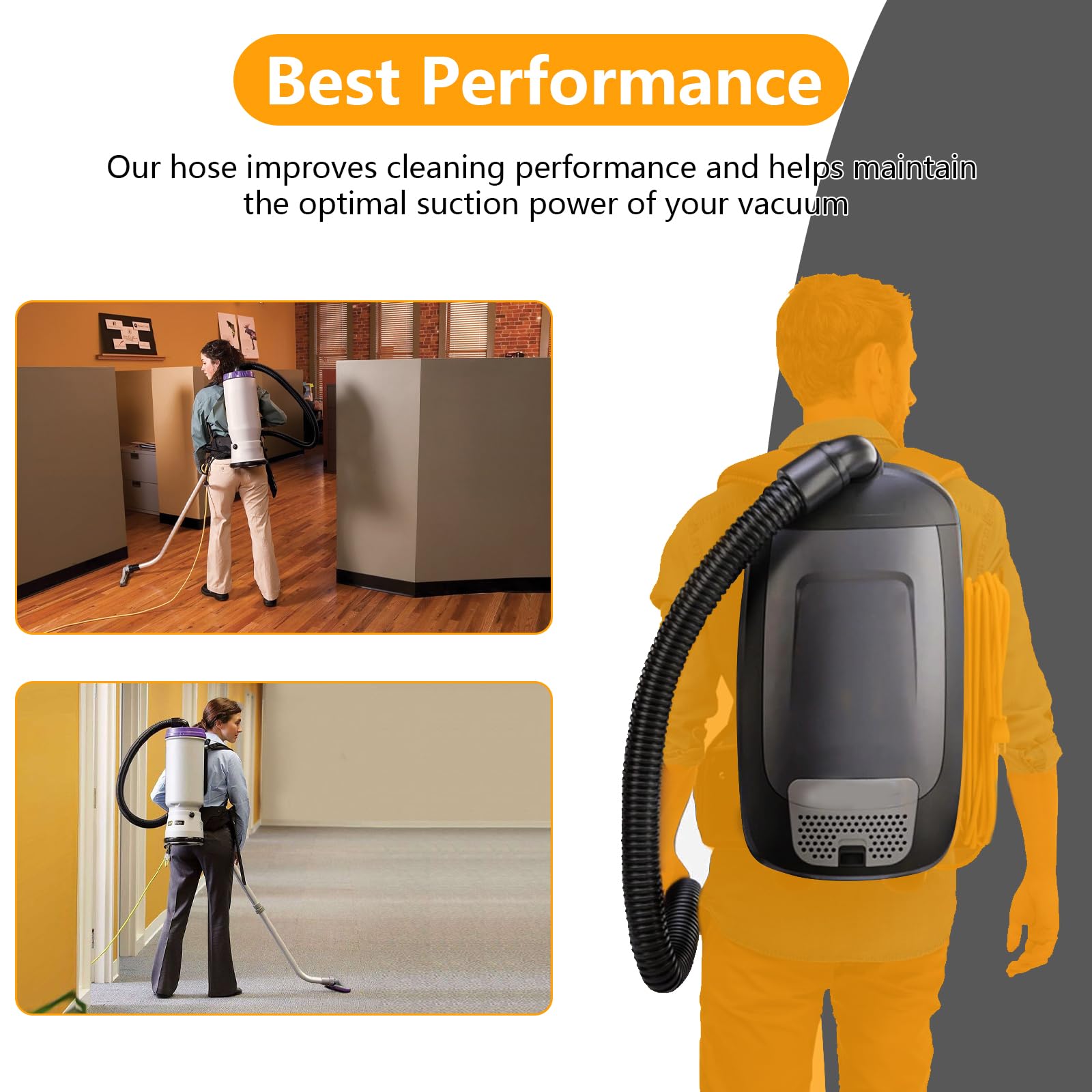 103048 Anti-Static Backpack Vacuum Hose Replacement - 1.5 Inch Cuffs Compatible with ProTeam, Super Coach, Mode 6 & More | Static-Free Cleaning for Offices, Schools & Commercial Spaces