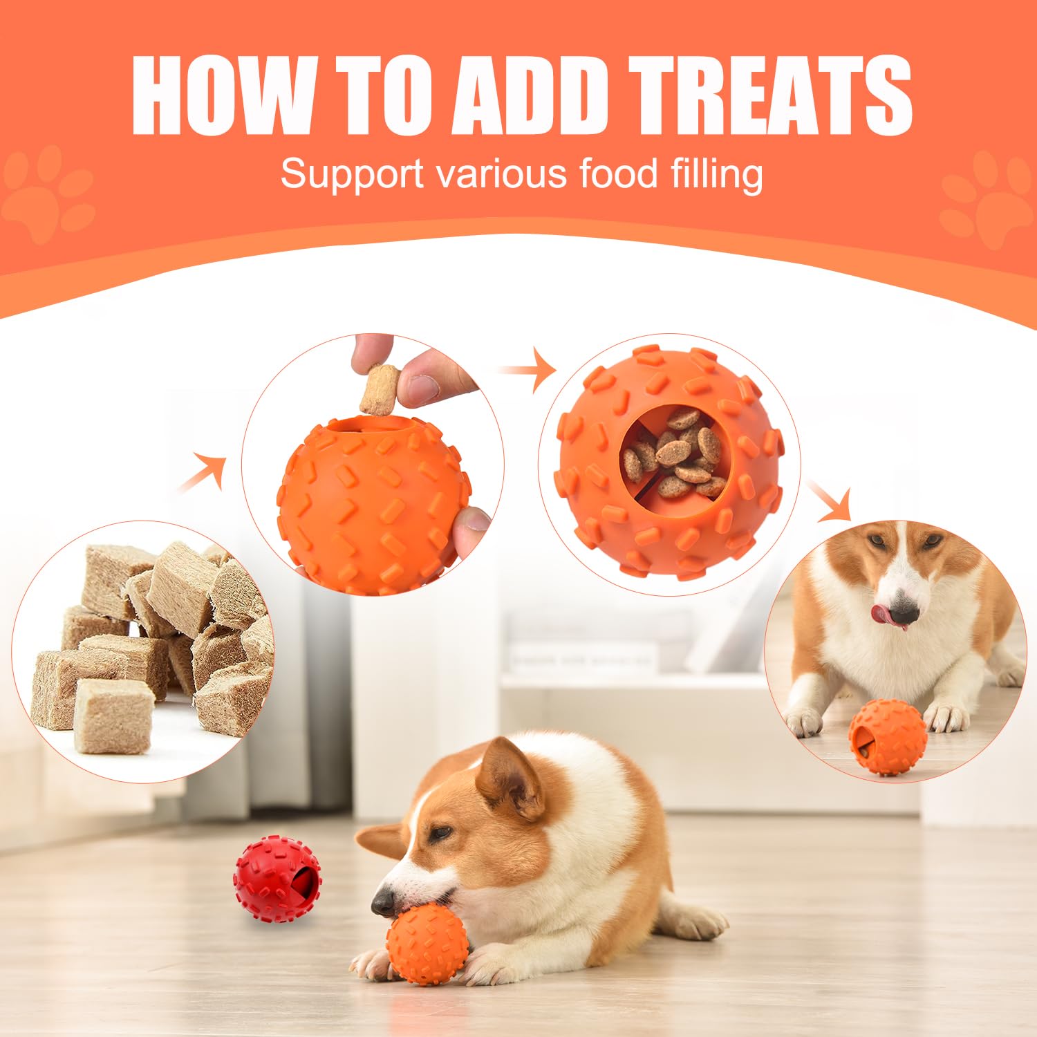 **Interactive Treat Dispensing Dog Toy Ball - 2 Pack Durable Natural Rubber Chew Toys for Small & Medium Breeds, Real Beef Flavor, Puppy Puzzle Toy to Keep Dogs Busy - Perfect for Training, Boredom Relief & Mental Stimulation**