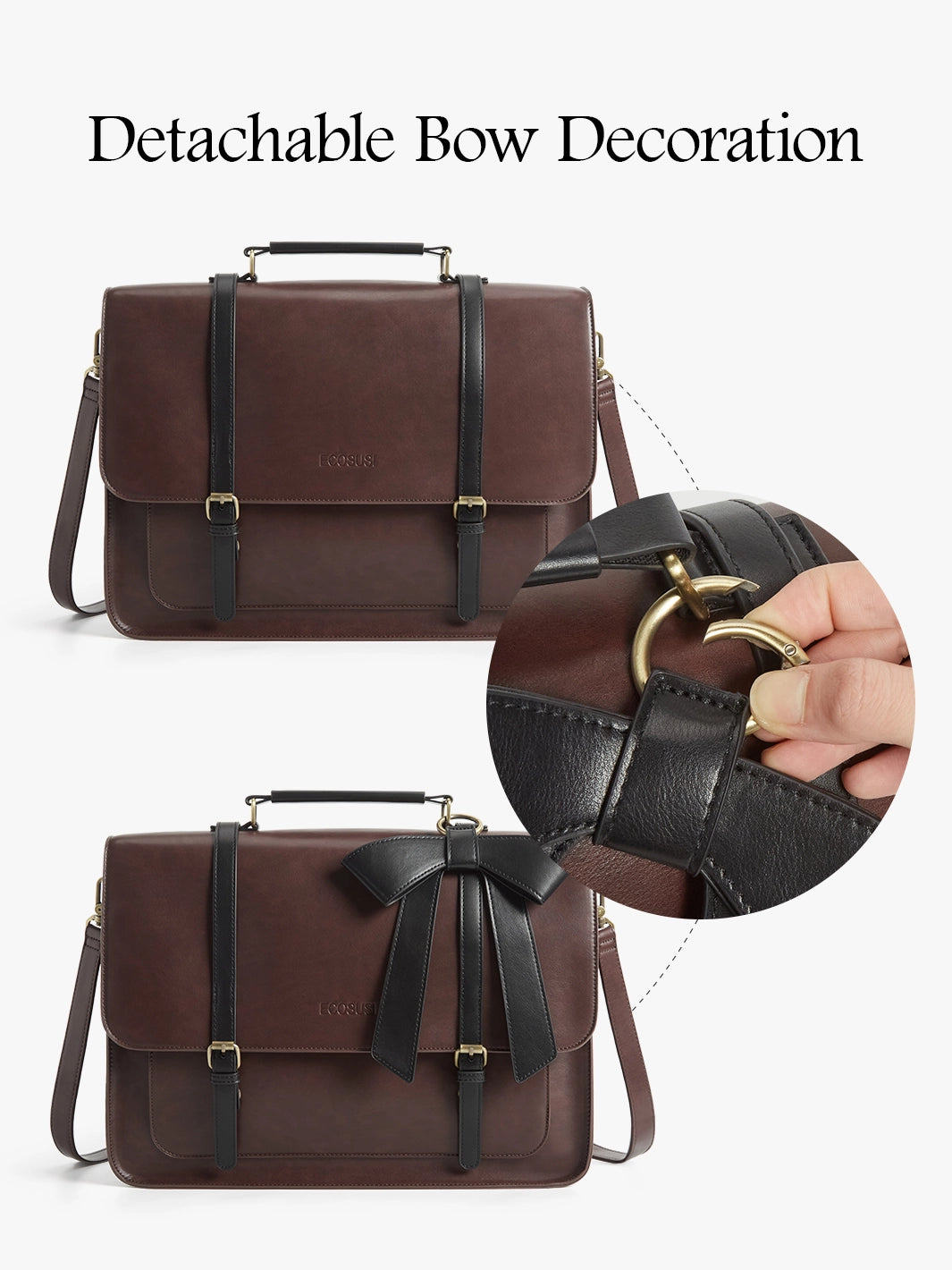 EcoSusi Classic Bow Briefcase - Elegant Cocoa Truffle Leather Handbag for Women | Perfect for Office, Business Meetings & Professional Work