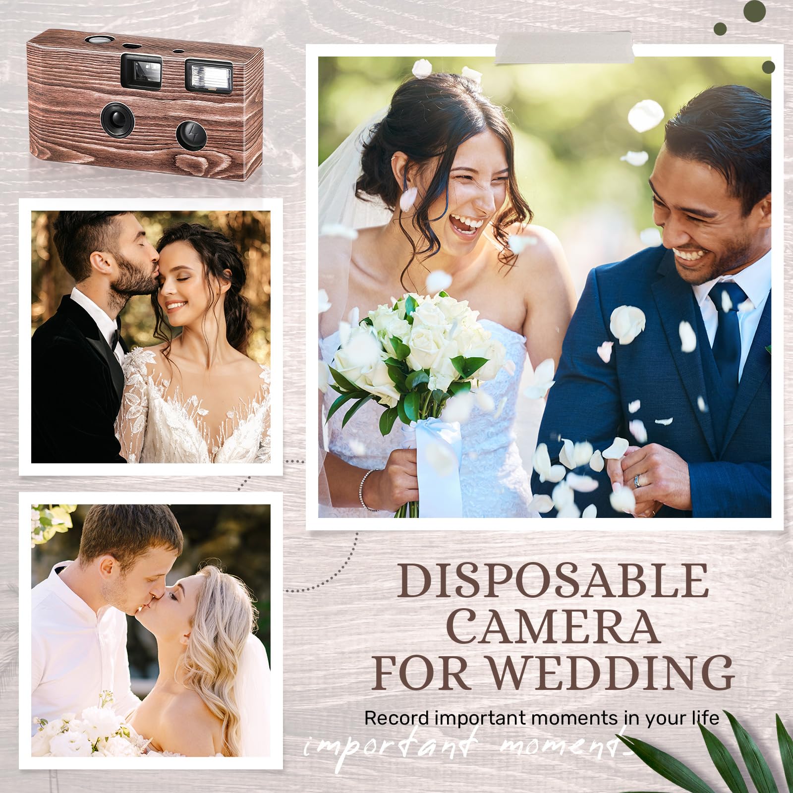 Treela 6 Pack Disposable 35mm Film Camera with Flash - Wood Style Brown Disposable Cameras for Weddings, Bachelorette Parties, Birthdays, Concerts, Travel & Anniversaries - Perfect as Party Favors, Vacation Gifts & Event Souvenirs (Use at Weddings, Beach Trips, Concerts & Special Events)