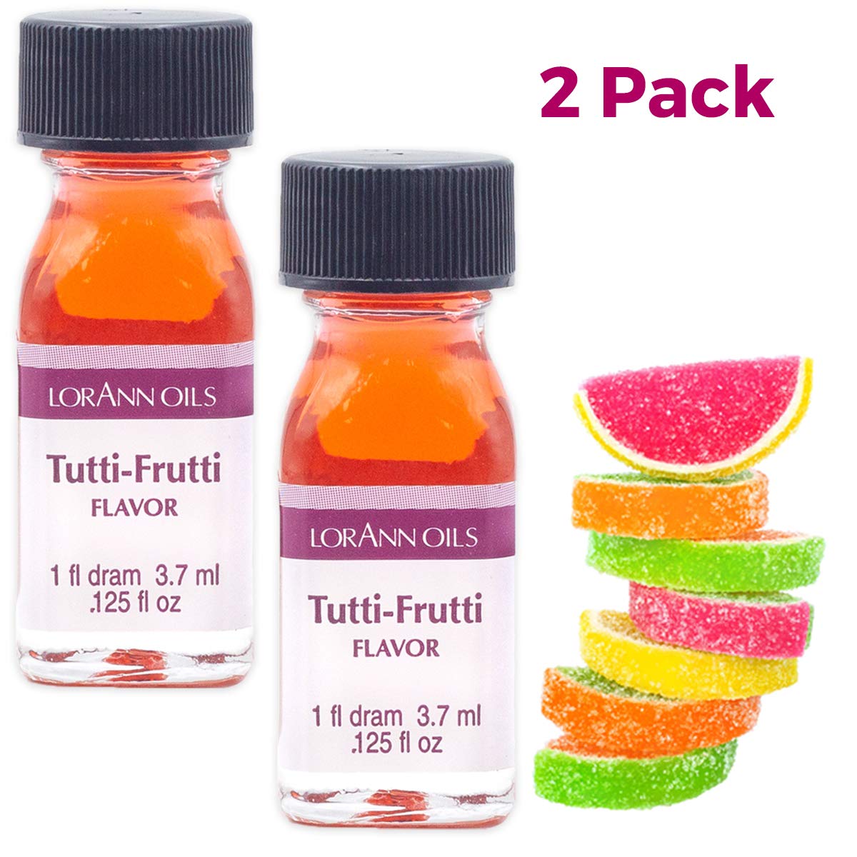 LorAnn Oils Super Strength Tutti Frutti Flavoring - 4X Stronger Than Extracts for Candy Making, Baking, Hard Candy & Flavor Oils - Natural & Bold Flavor (Pack of 2, 0.125 fl oz) - Perfect for DIY Treats, Desserts & Homemade Candies