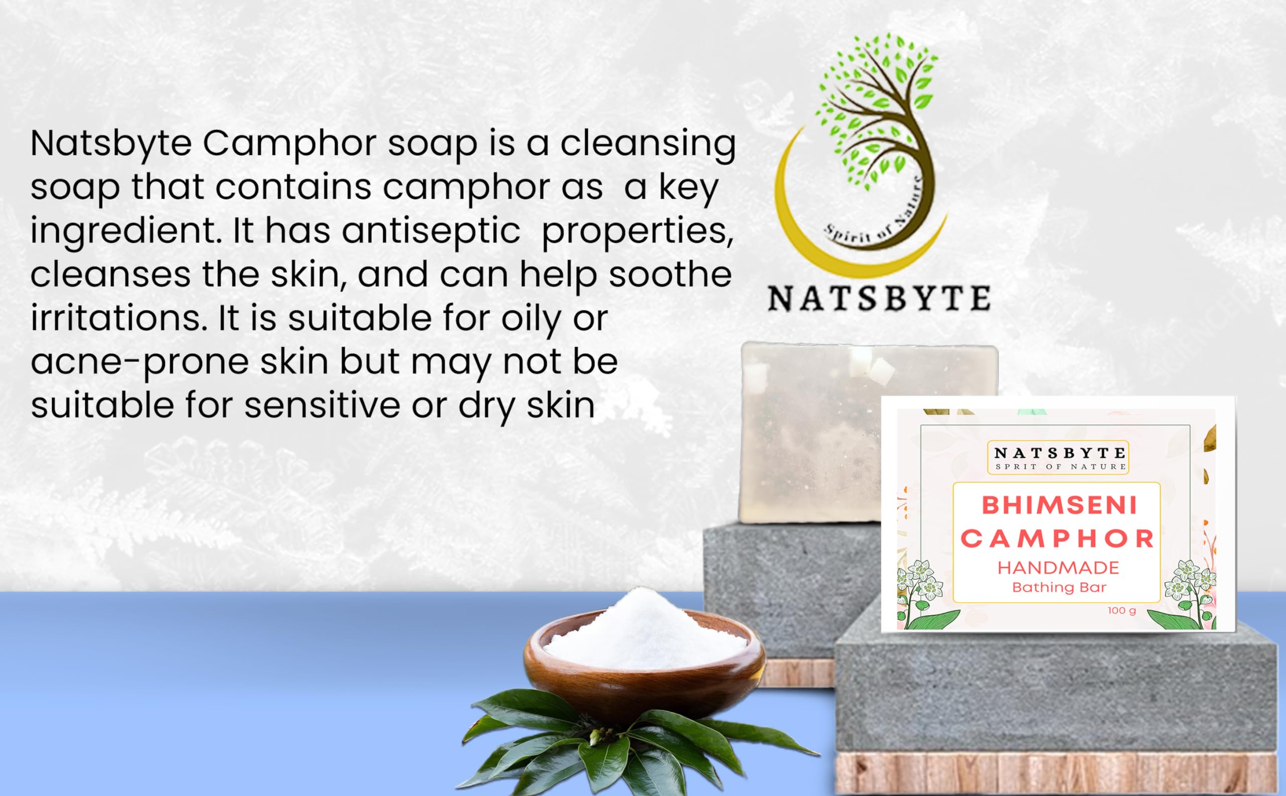 NATSBYTE Organic Camphor Bath Soap - 100% Natural Handmade Chemical-Free Soap for Men & Women (3-Pack) | Gentle Cleansing for Sensitive Skin, Relaxing Aromatherapy Bath & Spa Experience