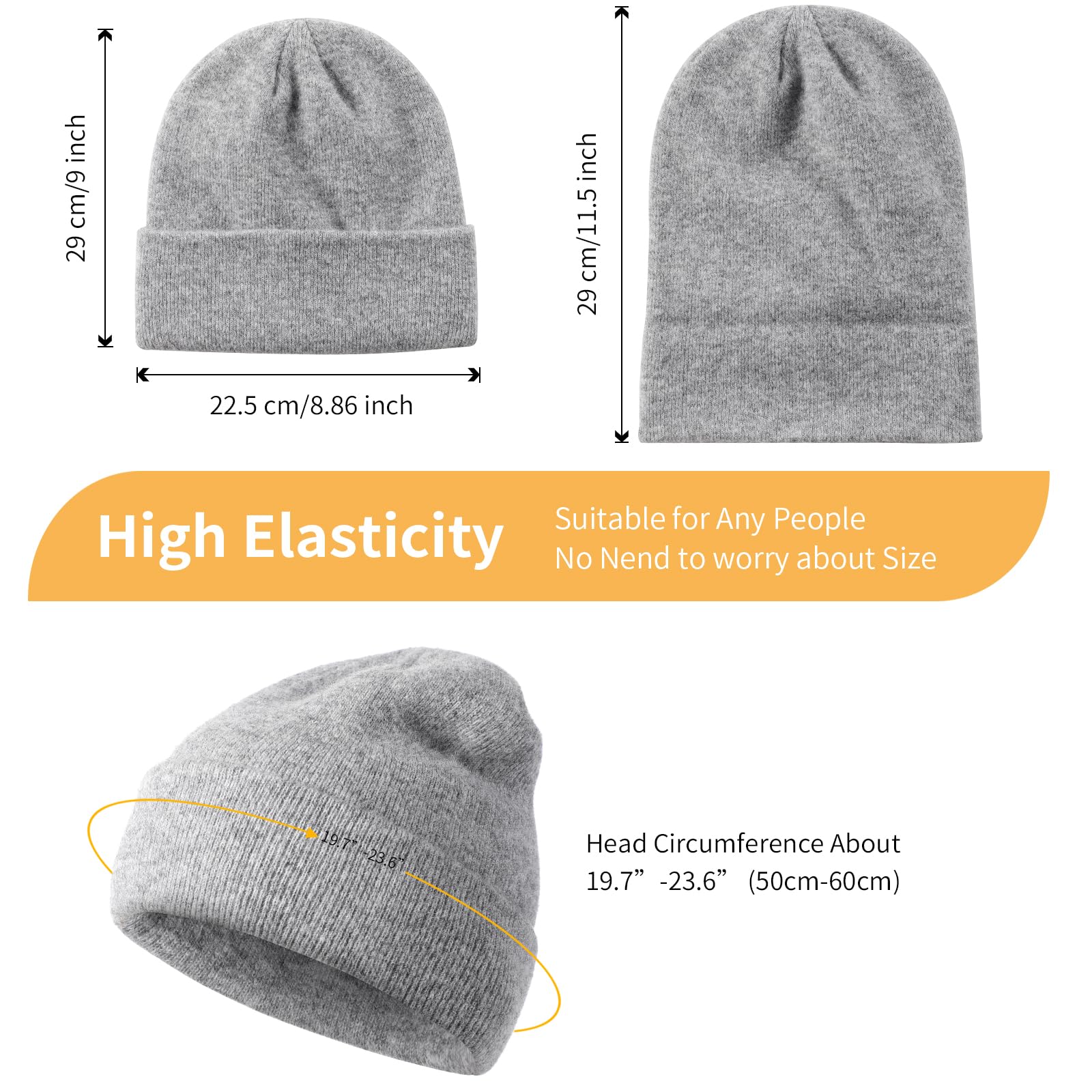 Achiou Knit Beanie Hat for Women & Men - Warm Winter Ski Hat, Soft Slouchy Plain Knitted Skull Cap, Unisex Cuffed Beanies - Perfect for Skiing, Snowboarding & Cold Weather Activities