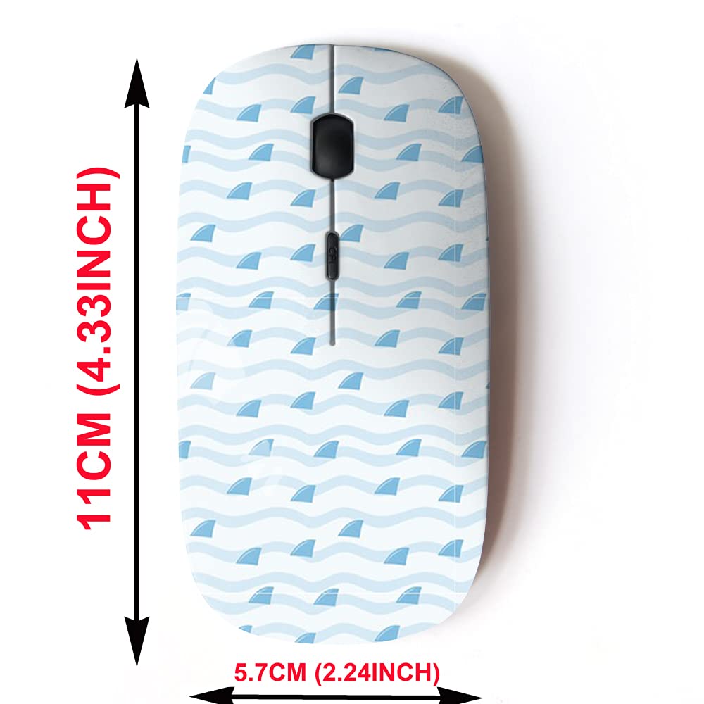2.4G Wireless Mouse with Cute Shark Fin Ocean Pattern - Ergonomic USB Nano Receiver for Laptop, PC, Mac, Desktop - Perfect for Office, Gaming, Travel & Home Use
