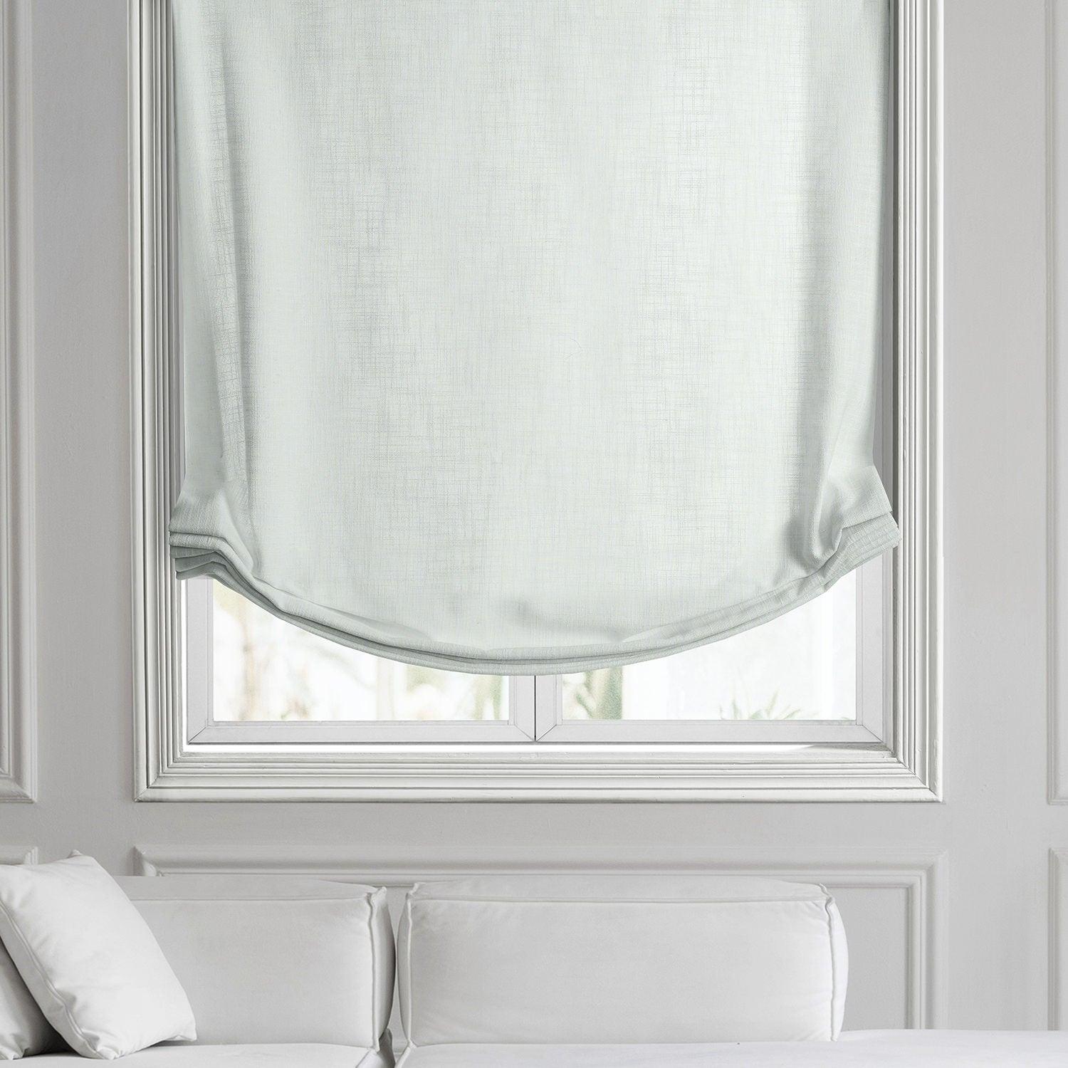 Premium White Heavy Faux Linen Roman Shade - Elegant Window Treatment for Kitchen, Bedroom & Living Room