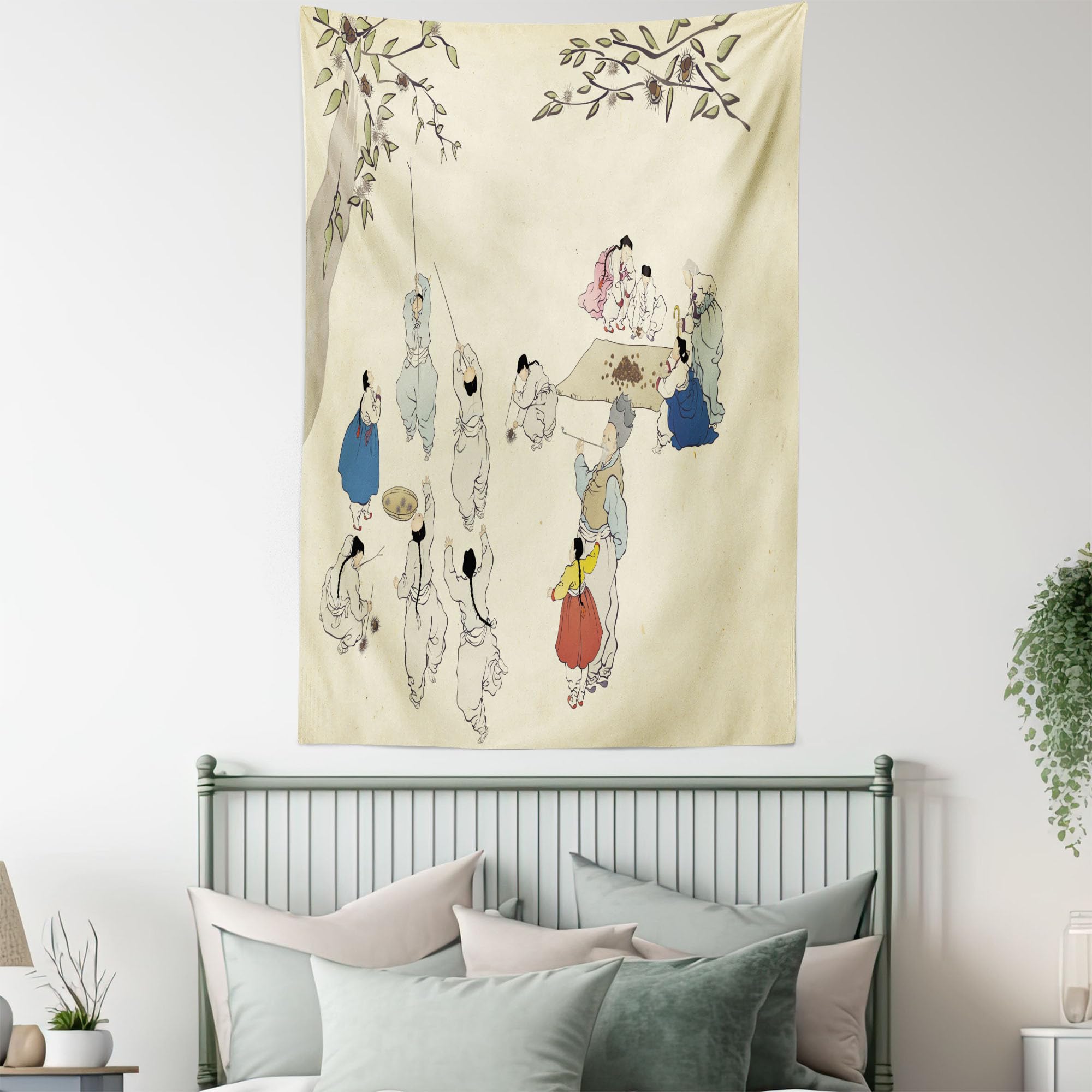 Korean Minhwa Chestnut Tapestry - Autumn Harvest Wall Art for Bedroom & Living Room Decor