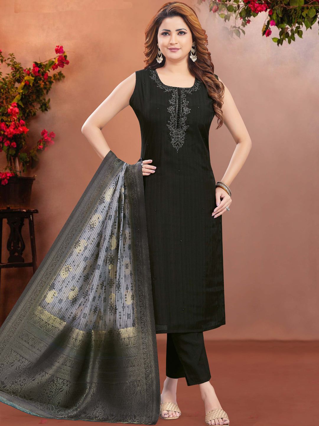 Stylish Black Embroidered Pant Suit for Women - Designer Ready-to-Wear Outfit for Parties, Weddings & Formal Events
