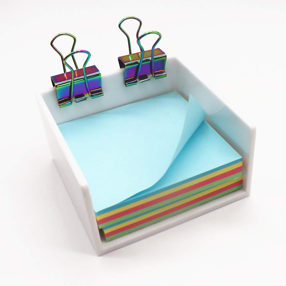 White Memo Holder 3x3 - Sticky Notes Organizer Cube for Desk, Office & Home - Perfect for Notes, Reminders & Office Organization (White)