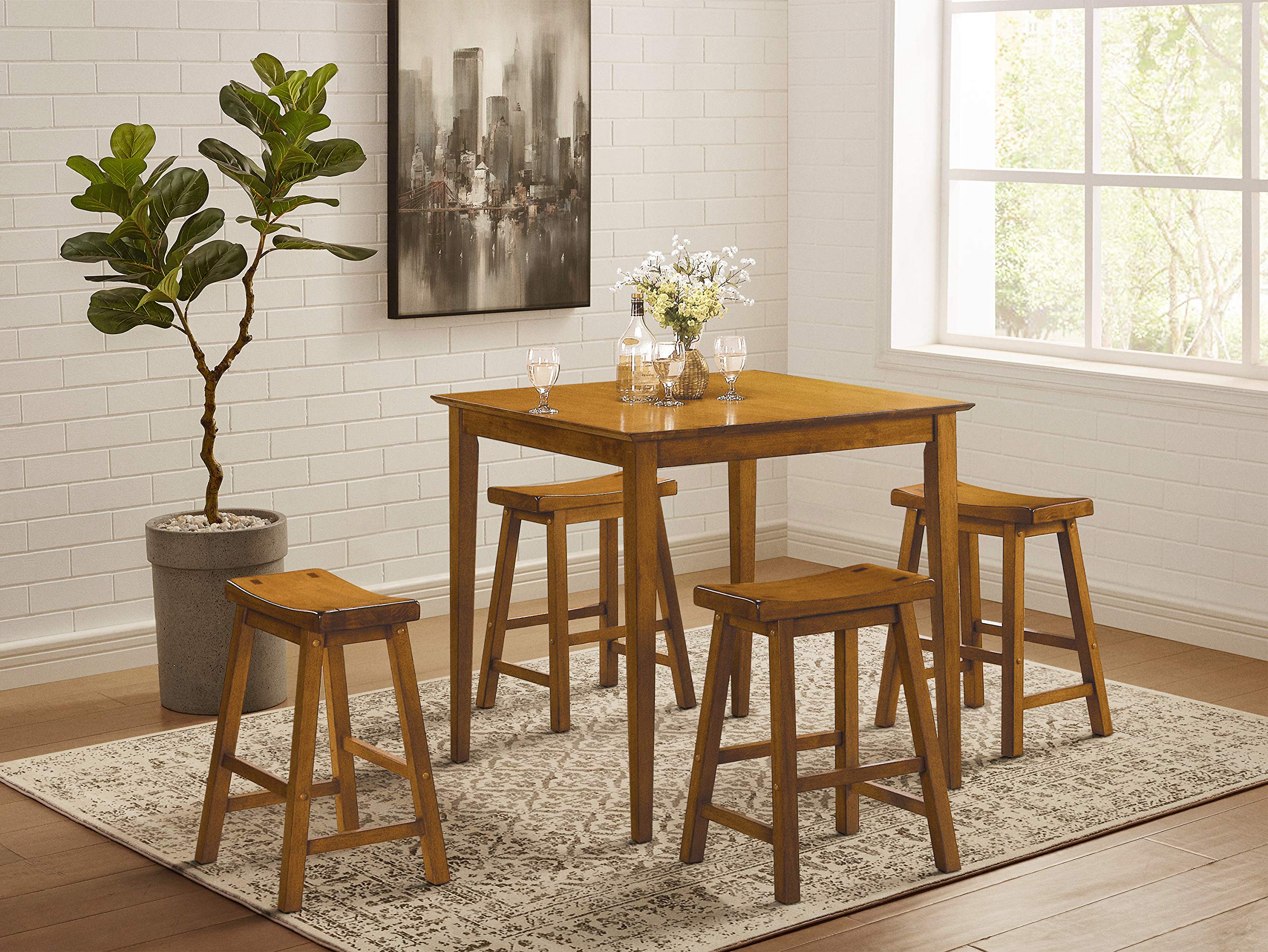 Lexicon Victoria Saddle Solid Wood Bar Stools Set of 2 - 17.5