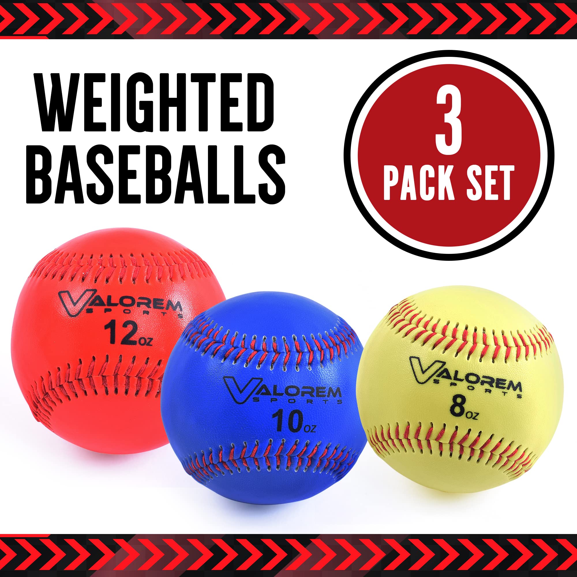 Weighted Baseballs for Pitching & Hitting Training - 3 Pack (8oz, 10oz, 12oz) with Free J-Bands & Carry Bag - Regulation Size Baseballs for Youth & Adult Softball Practice - Improve Pitching Speed & Batting Power - Perfect for Home, Field, or Gym Training