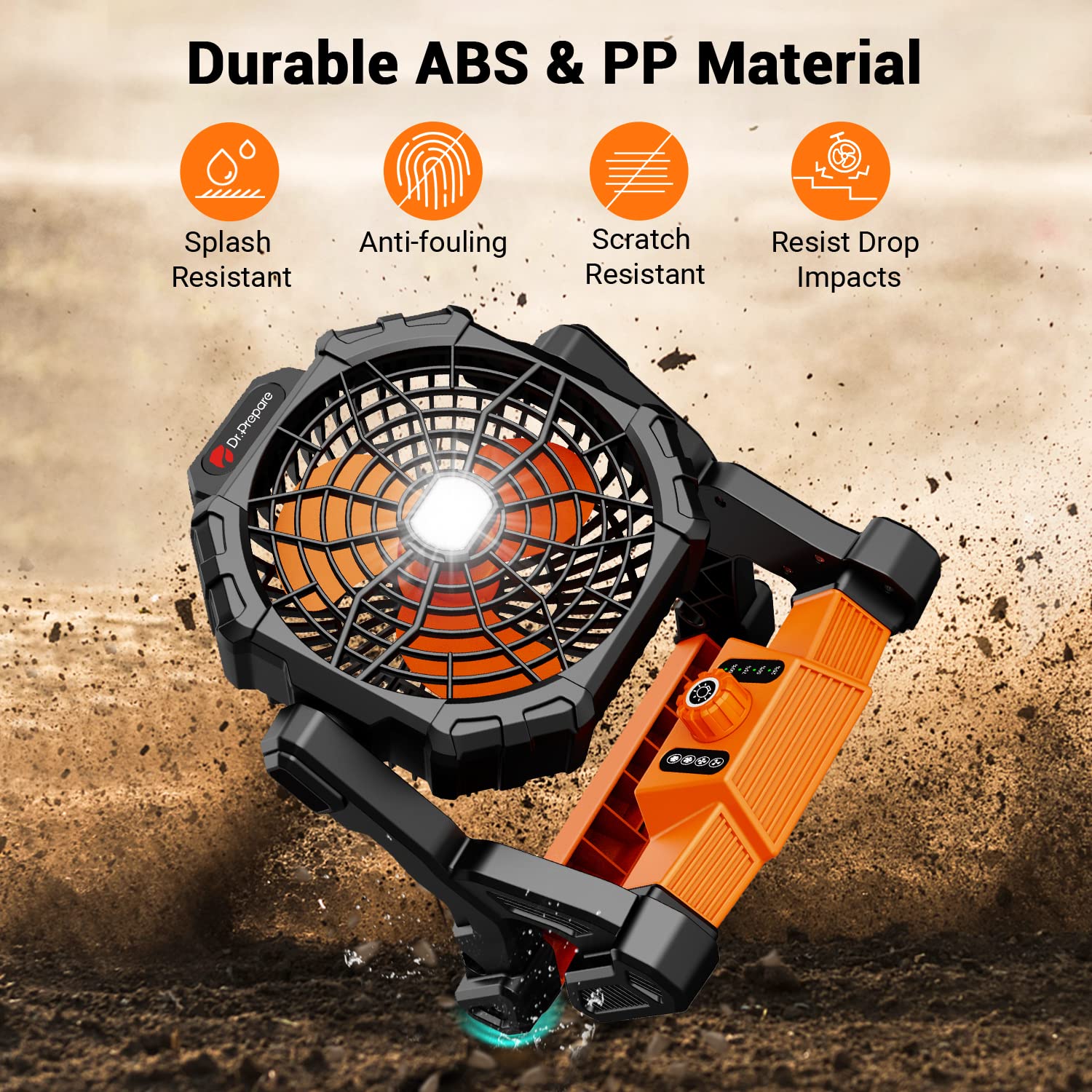 DR.PREPARE Portable Camping Fan with LED Lantern - Rechargeable 10400mAh Battery, 4 Speed Settings, 270° Adjustable Head - Perfect for Outdoor Camping, BBQ, Fishing, Travel, Home & Office Use