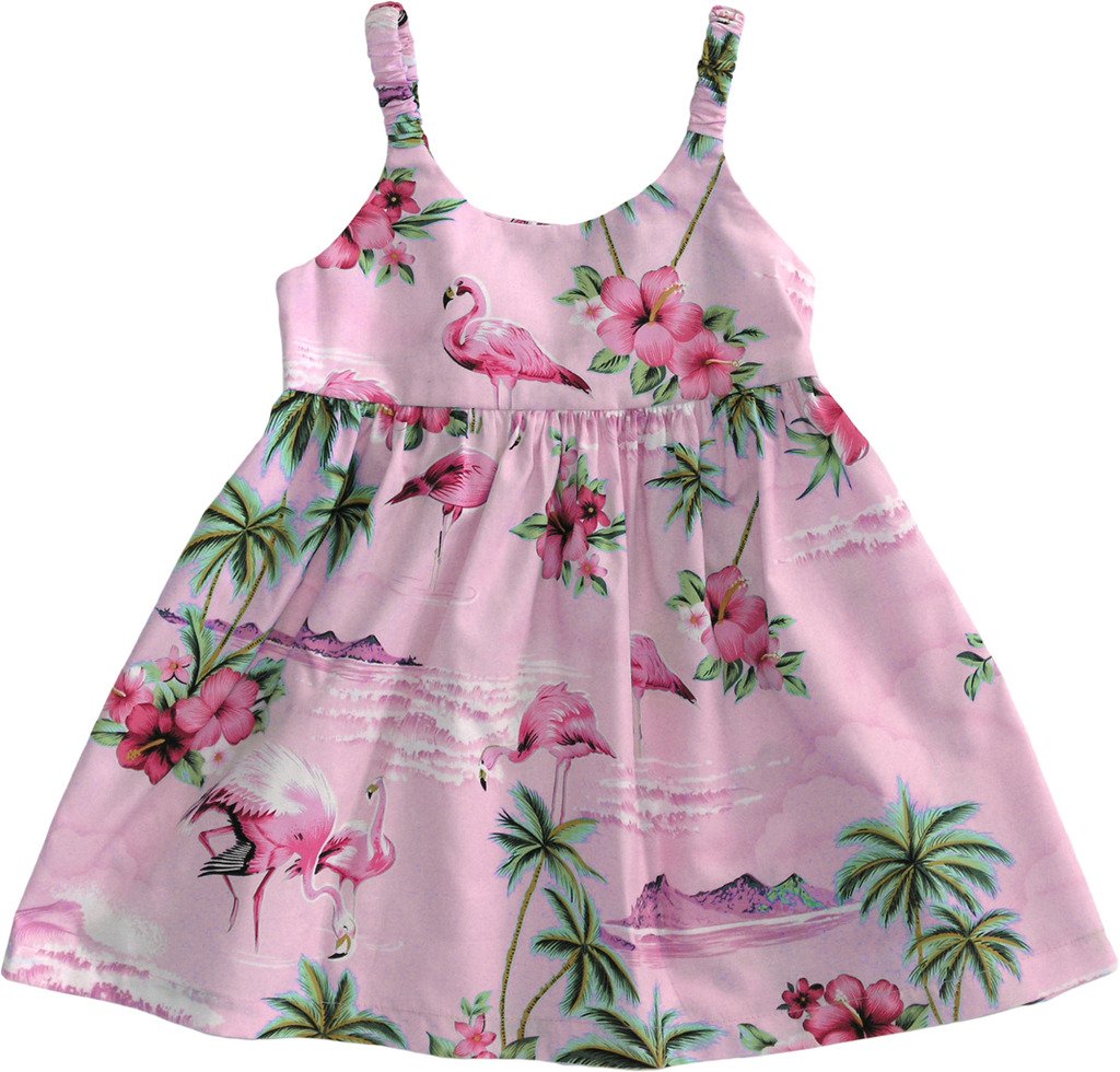 RJC Baby Girl's Flamingo Print Hawaiian Bungee Dress - Cute Tropical Summer Outfit for Beach, Pool Party & Vacation Photos