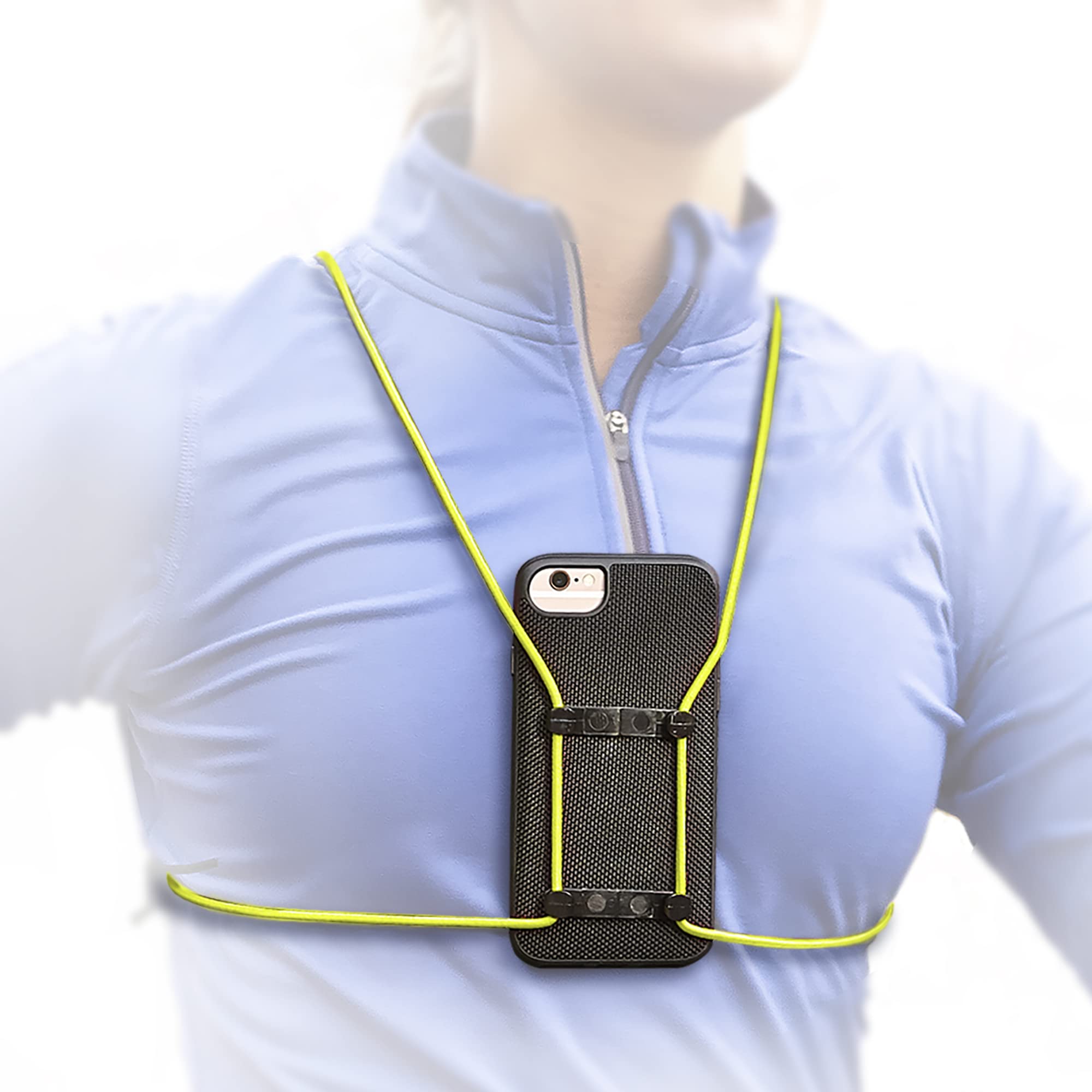 Rooster Wrap Neon Yellow Retractable Cell Phone Holder - Universal Mobile Phone Chest Mount & Smartphone Harness - Adjustable Body Lanyard for Running, Cycling, Hiking & Outdoor Activities