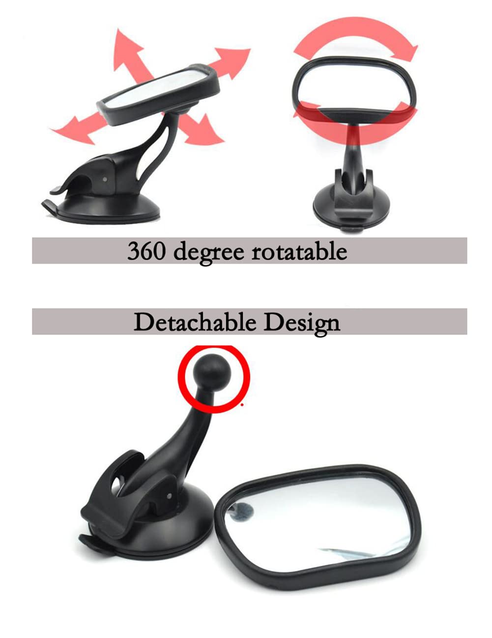 360° Adjustable Shatter-Proof Baby Car Mirror - Black Safety Backseat Mirror for Toddlers & Infants | Acrylic Rearview Suction Cup Mirror for Auto Back Seat | Perfect for Road Trips, School Runs & Safe Driving