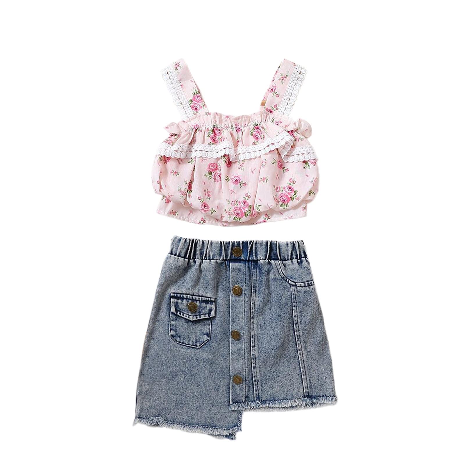 **Adorable Floral Baby Girl Outfits - Cotton Sleeveless Tops & Skirts Set for Toddlers - Spring & Summer Fashion - Perfect for Playdates & Family Photos**