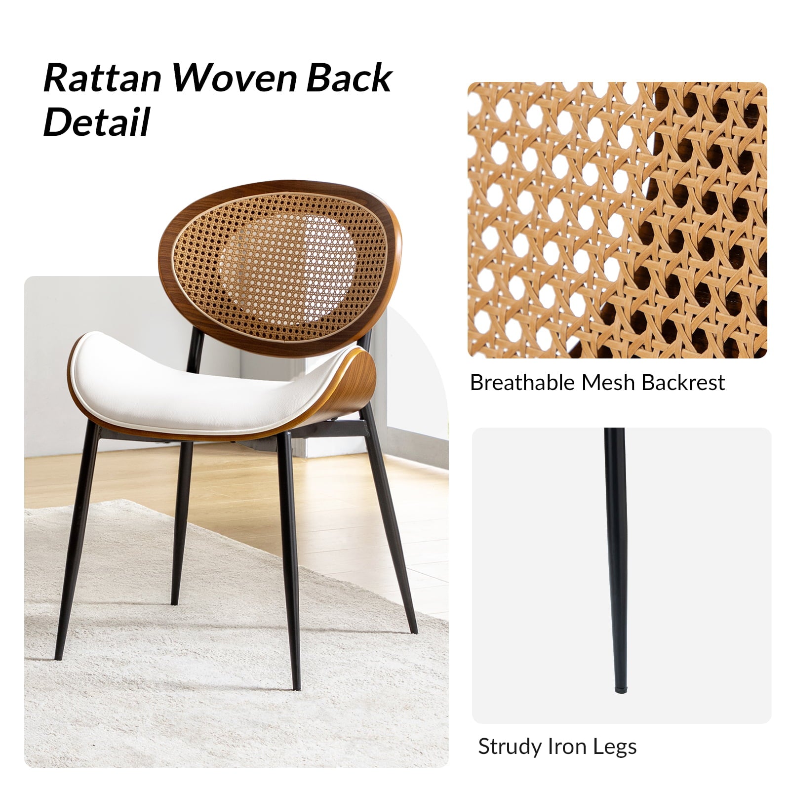 Flora Curved Wood Backrest Faux Leather Upholstered Dining Chair Cushion - Ergonomic Support for Kitchen, Restaurant & Office - Comfortable Seat Pad with Wooden Frame (Multiple Styles Available)