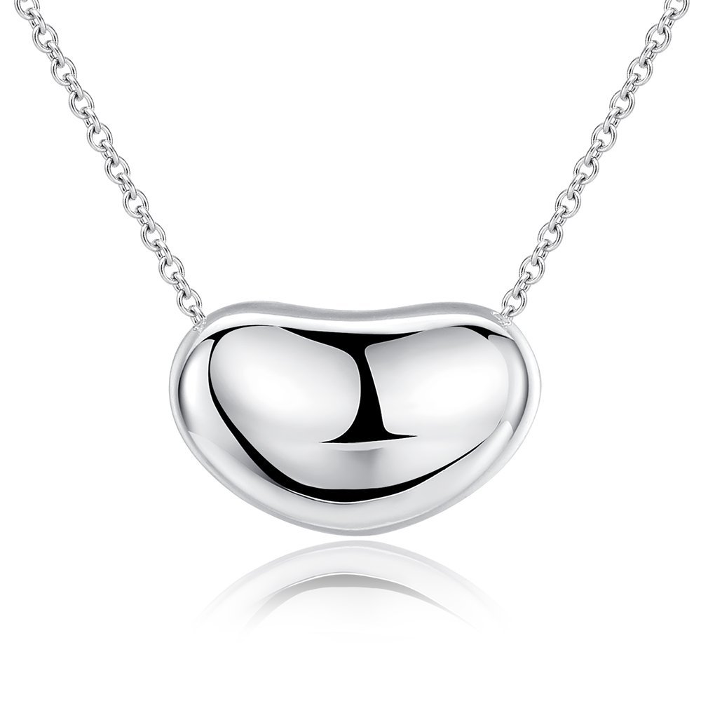 .925 Sterling Silver Bean Charm Necklace - Classic Forever Jewelry for Women, Minimalist Dainty Pendant Necklace for Everyday Wear, Gift for Her, Birthday, Anniversary, Valentine's Day