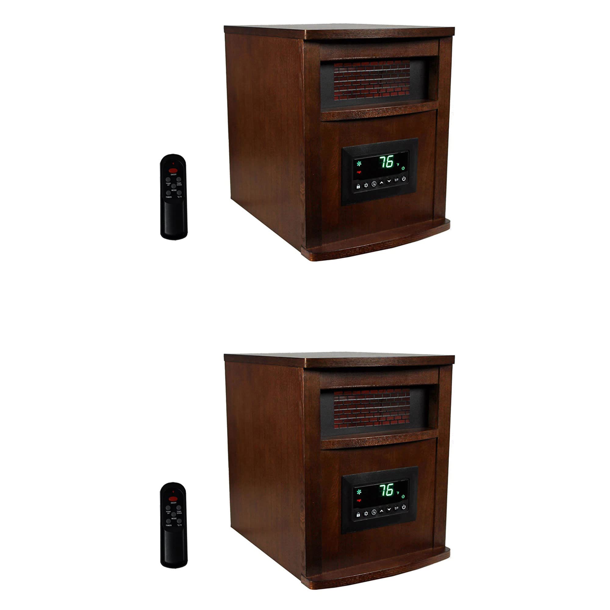 Lifesmart 6-Element 1500W Portable Infrared Quartz Space Heater with Remote Control - Dark Oak (2 Pack) - Perfect for Bedroom, Office & Indoor Heating