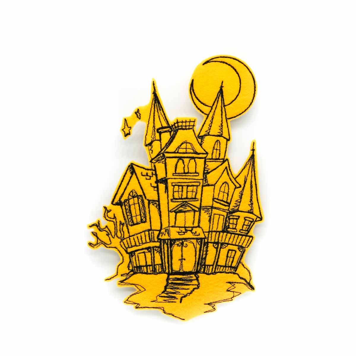 Golden Spooky Haunted House Iron-On Embroidered Patch - Halloween Costume Decoration for Jackets, Bags & DIY Crafts