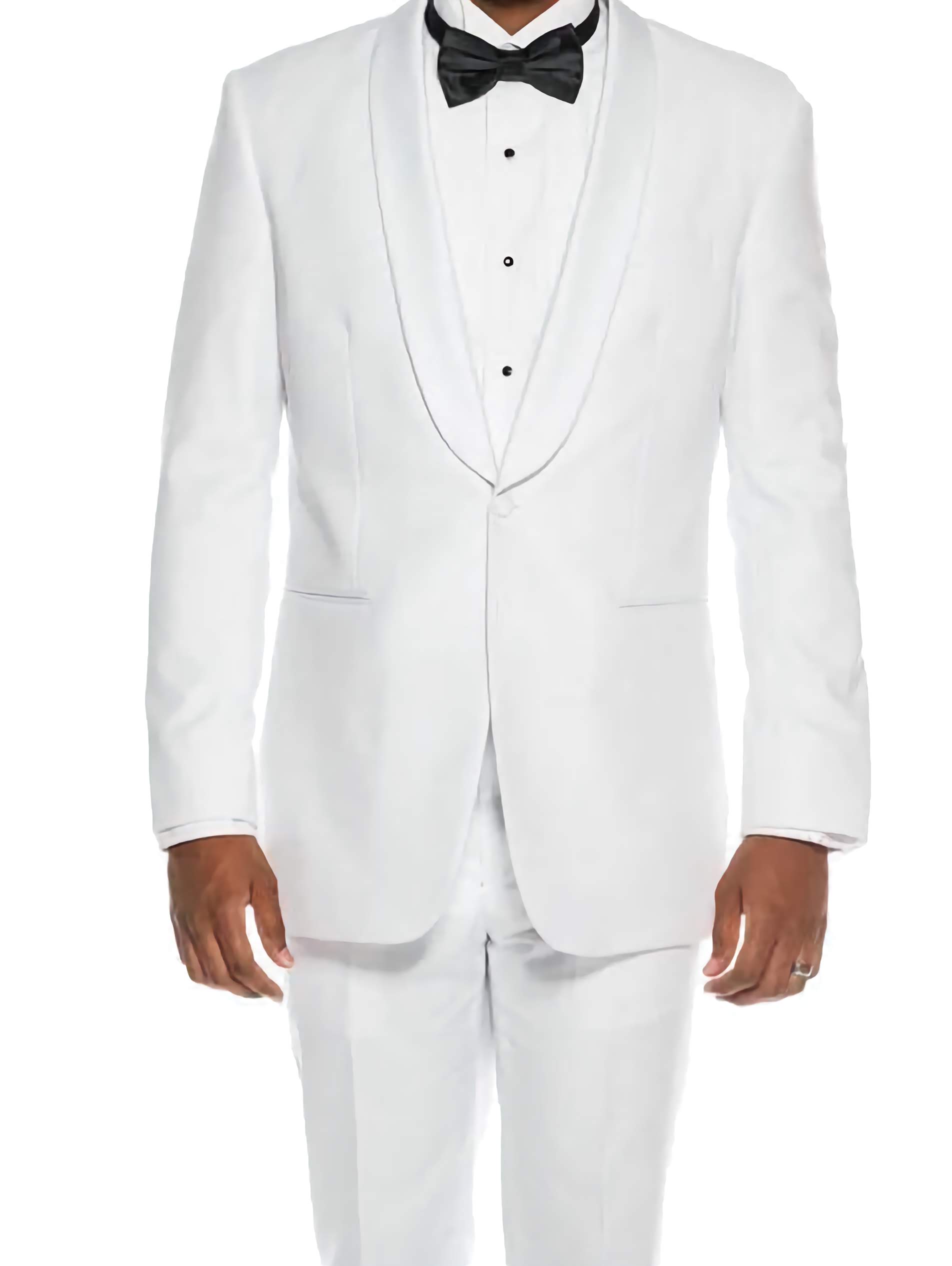 Elegant White Slim Fit 2-Piece Tuxedo Suit with Satin Shawl Lapel for Men - Perfect for Weddings, Prom, Black Tie Events & Formal Occasions