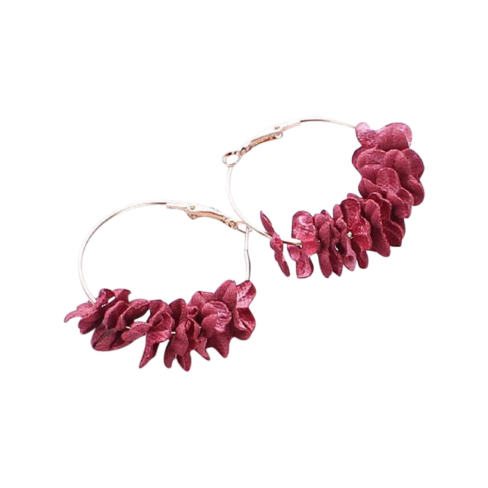 Vintage Alloy Fabric Flower Earrings for Women - Retro Creative Fashion Jewelry - One Size (Wine Red) - Perfect for Parties, Weddings & Boho Outfits