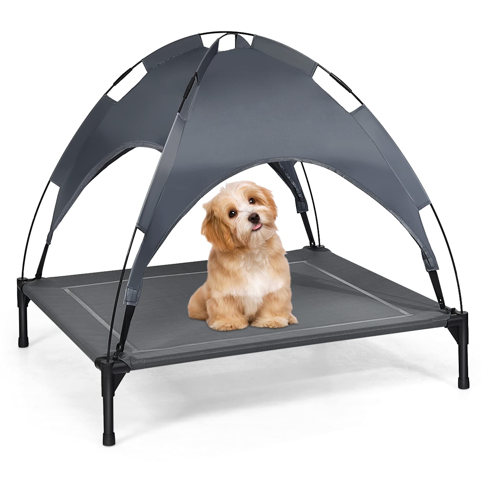 PETSITE Elevated Cooling Dog Bed - Portable Raised Pet Cot with Removable Canopy, Breathable Outdoor Hammock for Small Medium Large Dogs - Perfect for Camping, Backyard & Indoor Use