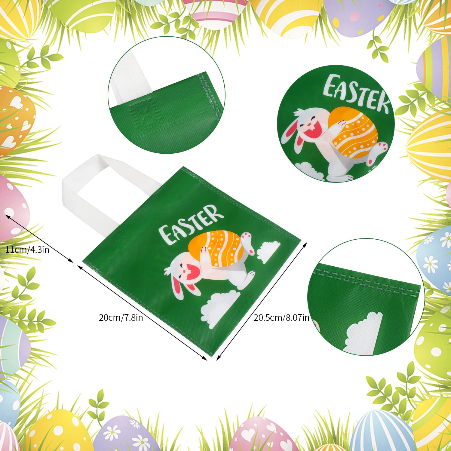 24 Pack Easter Bunny Non-Woven Tote Bags with Handles - Cute DIY Easter Gift Bags for Kids Party Favors, Egg Hunt & Spring Celebrations - Perfect for Classroom Treats, Easter Basket Stuffers & Holiday Decorations