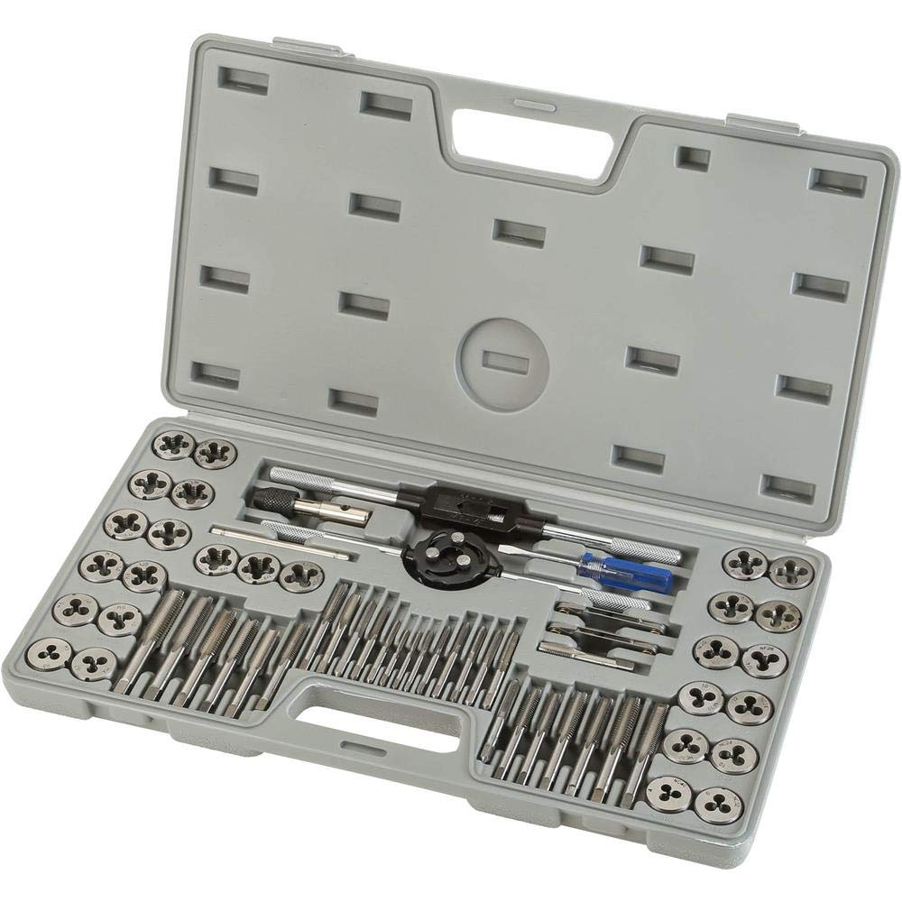 Steelex D2018 60-Piece High-Speed Steel Tap and Die Set for Thread Repair & Metalworking - Perfect for DIY, Automotive, and Plumbing Projects