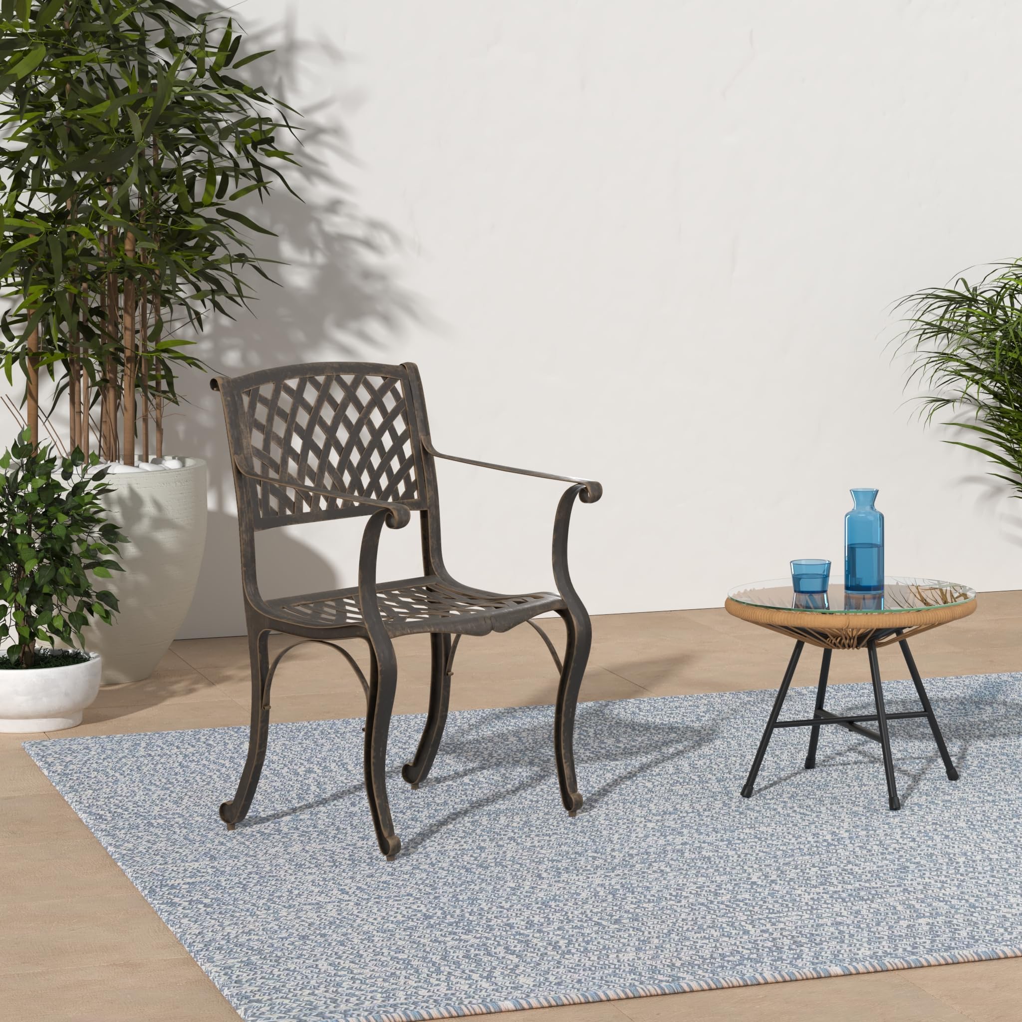 Modern Outdoor Mesh Cast Aluminum Bronze Patio Dining Chair - Oakland Living - Durable & Weather-Resistant for Backyard, Poolside & Garden Relaxation