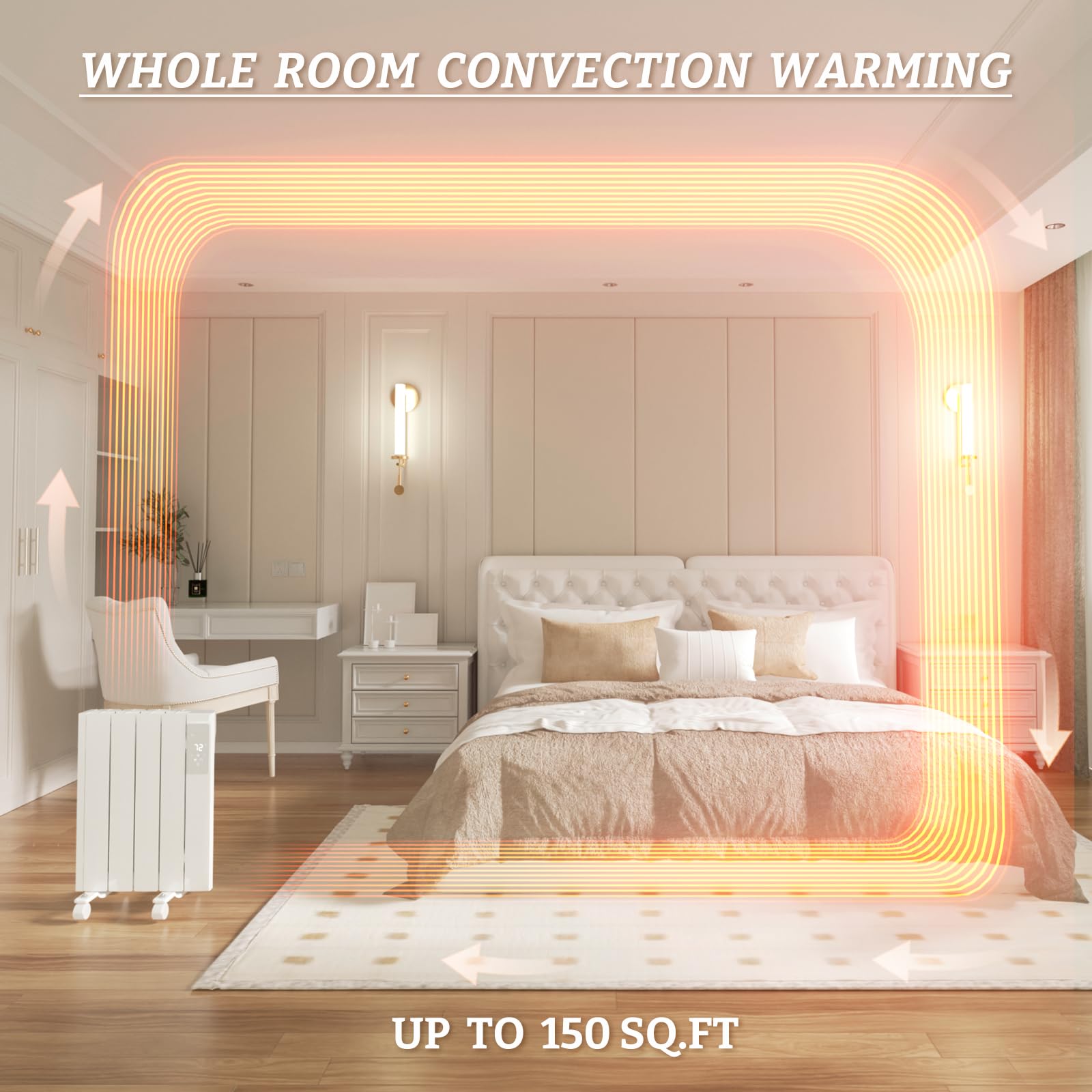 BREEZEHEAT 800W Electric Panel Heater - Wall Mount or Portable Space Heater with Remote Control, Digital Thermostat, 24H Timer - Quiet Fanless Design for Bedroom, Office & Indoor Use - Energy Efficient White Convection Heater
