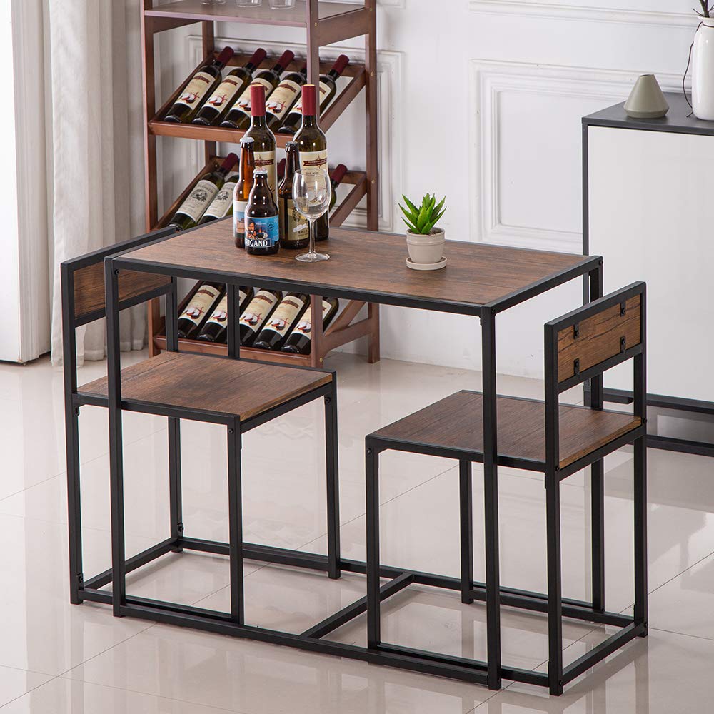 Modern Light Walnut Dining Table with 2 Chairs - Multi-Functional Computer Gaming Desk & Study Table - Industrial Style Home Office Desk for Work, Gaming & Dining - Sturdy Laptop Table for Small Spaces